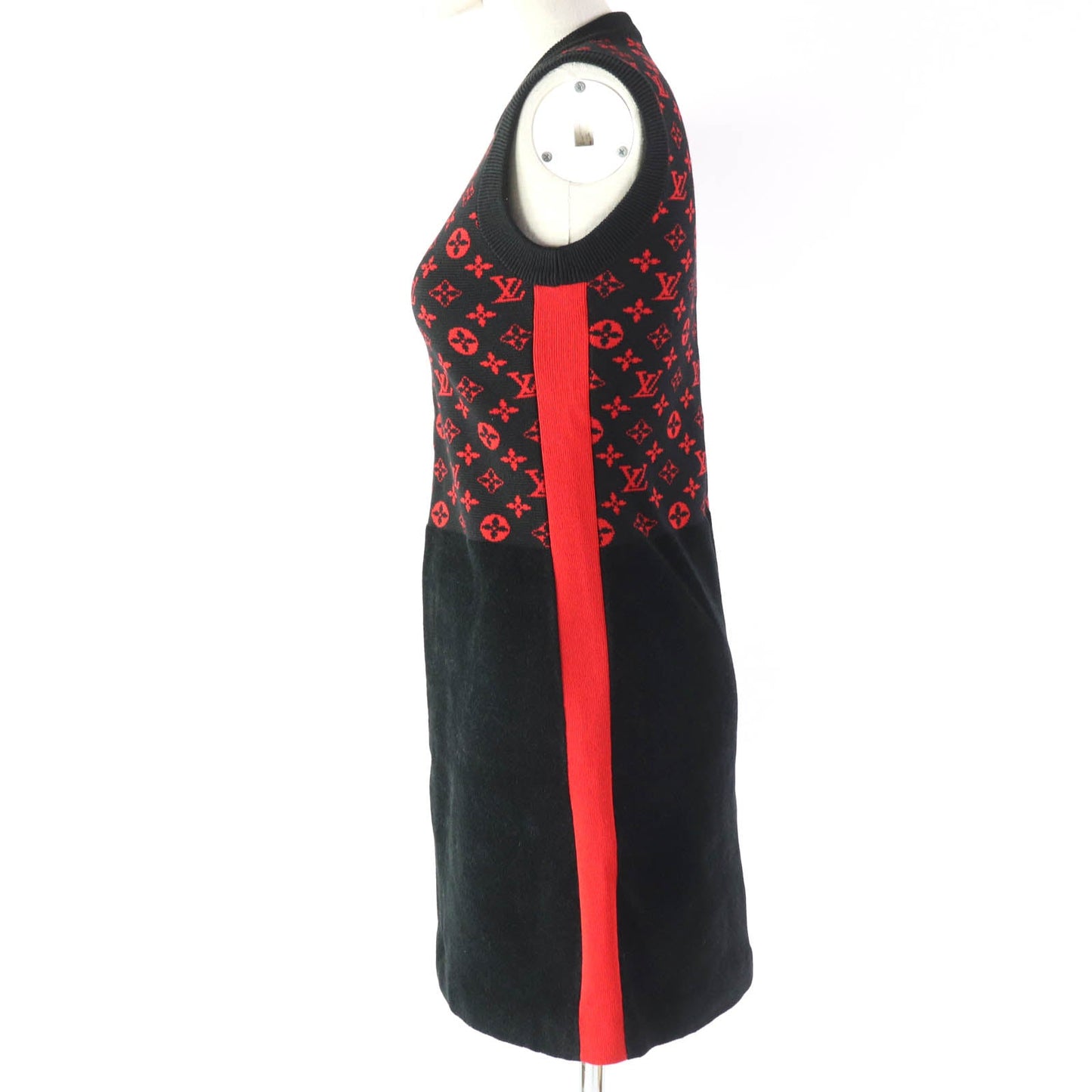 LOUIS VUITTON one piece Main: 55% wool, Main: 30% cotton, Main: 10% silk, Main: 4% nylon, Main: 1% polyurethane Black red Women XS