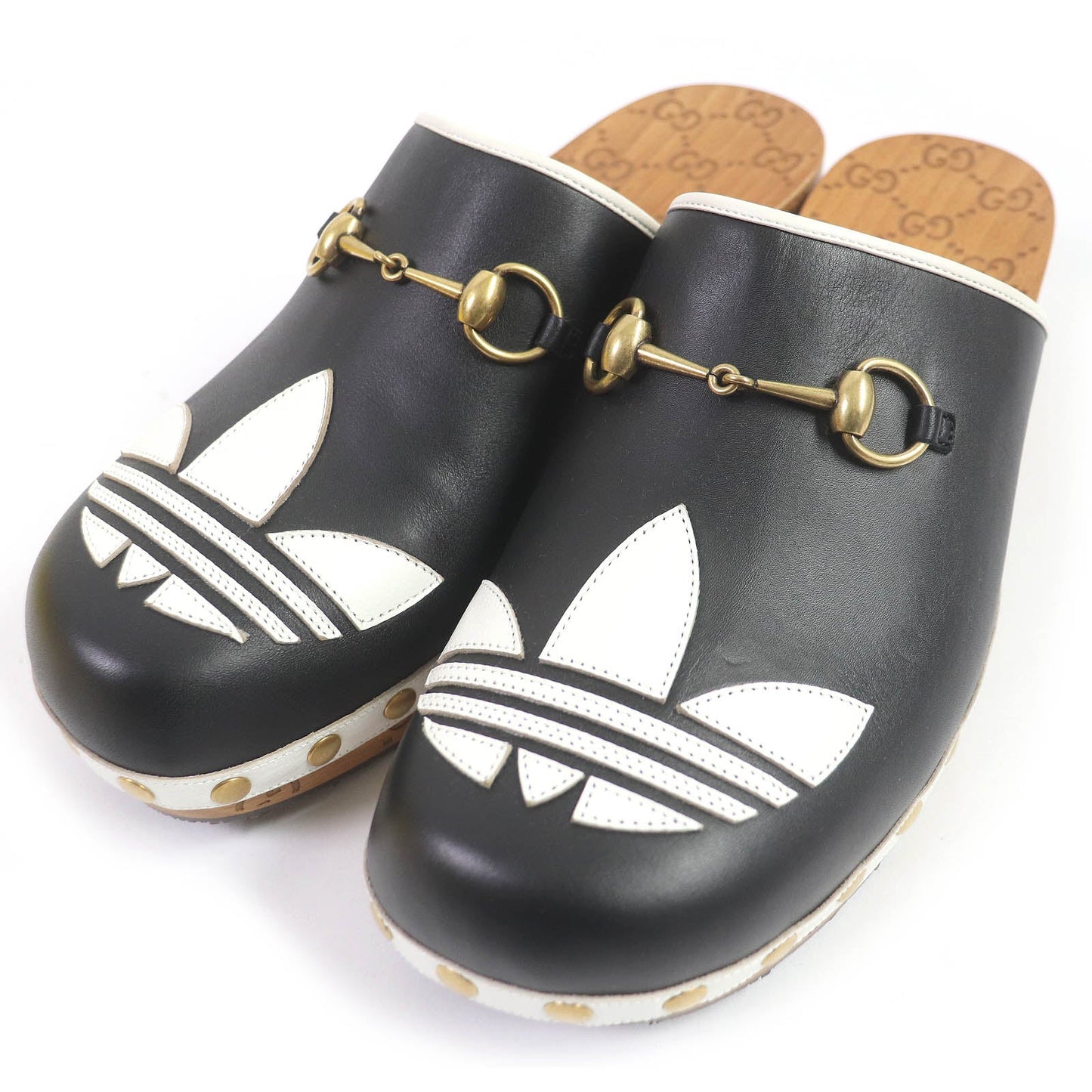 GUCCI Sandals 702252 Main: Leather, Wood black Clogs GGPattern sole Gucci x Adidas collaboration logo sandals mens 9
