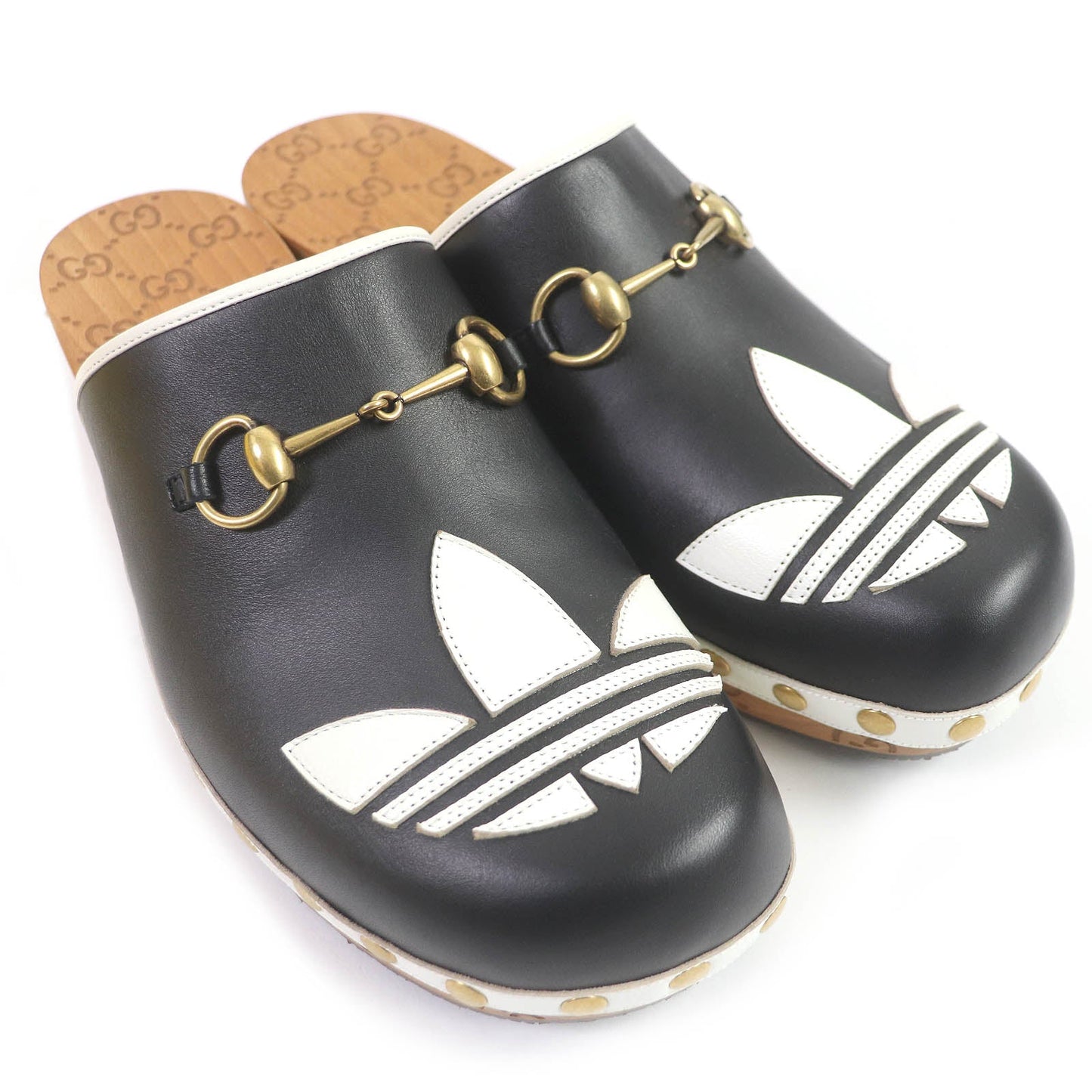 GUCCI Sandals 702252 Main: Leather, Wood black Clogs GGPattern sole Gucci x Adidas collaboration logo sandals mens 9