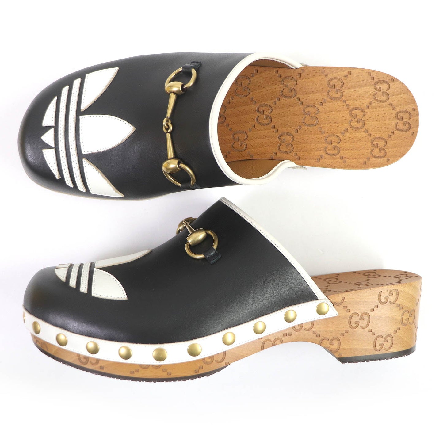GUCCI Sandals 702252 Main: Leather, Wood black Clogs GGPattern sole Gucci x Adidas collaboration logo sandals mens 9