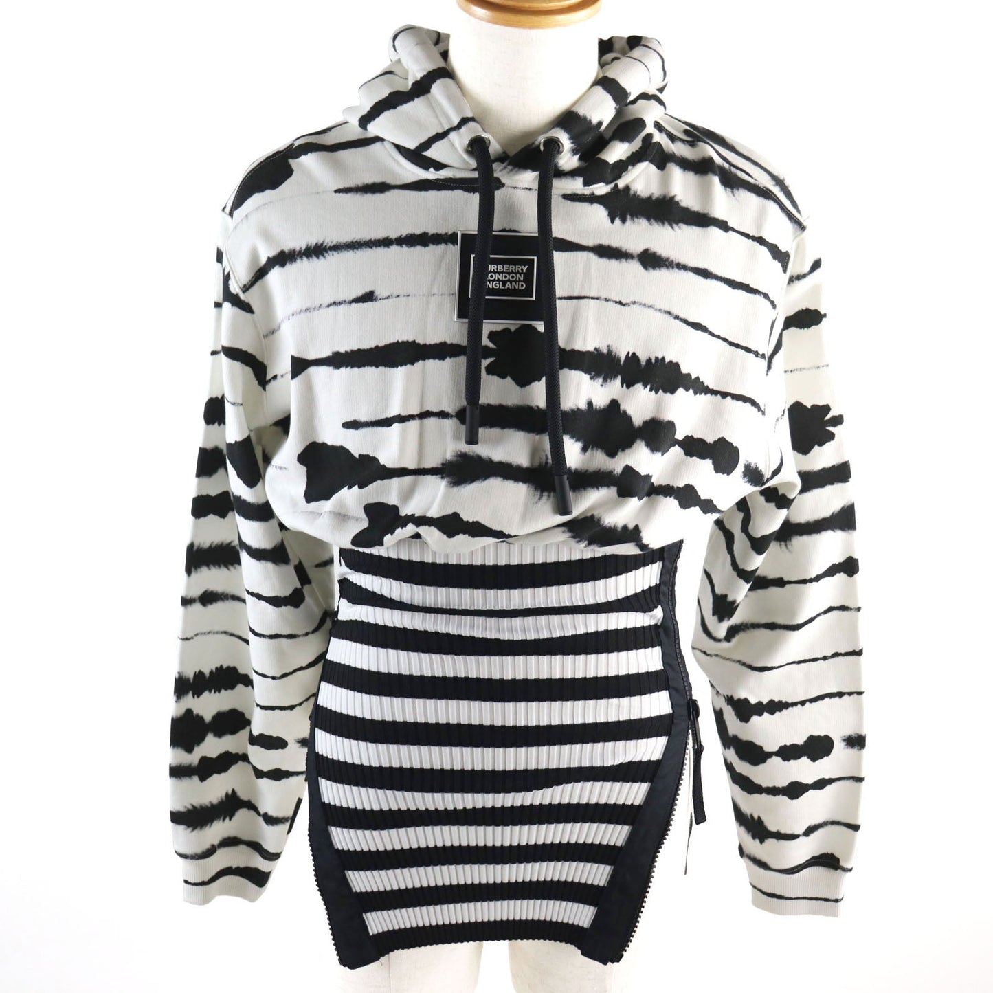 BURBERRY Hoodie 4563724 Outer material: 100% cotton, Outer material: 77% polyester, Outer material: 15% polyamide (nylon), Outer material: 8% elastane (polyurethane) White black Watercolour Print Reconstructed Hoodie mens XS