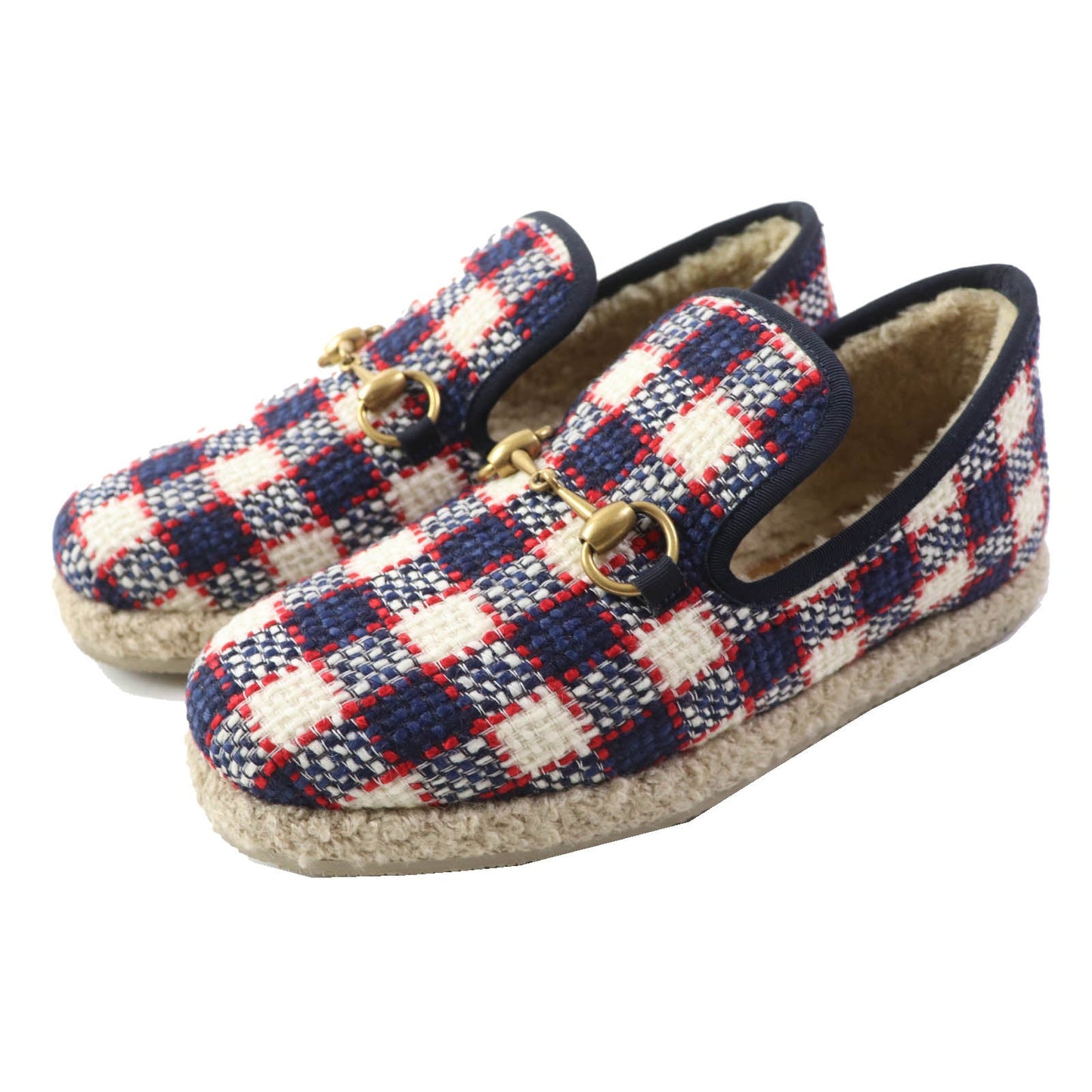 GUCCI loafers Main: , Main: Tweed Inner: Boa Navy red white Women 36 1/2