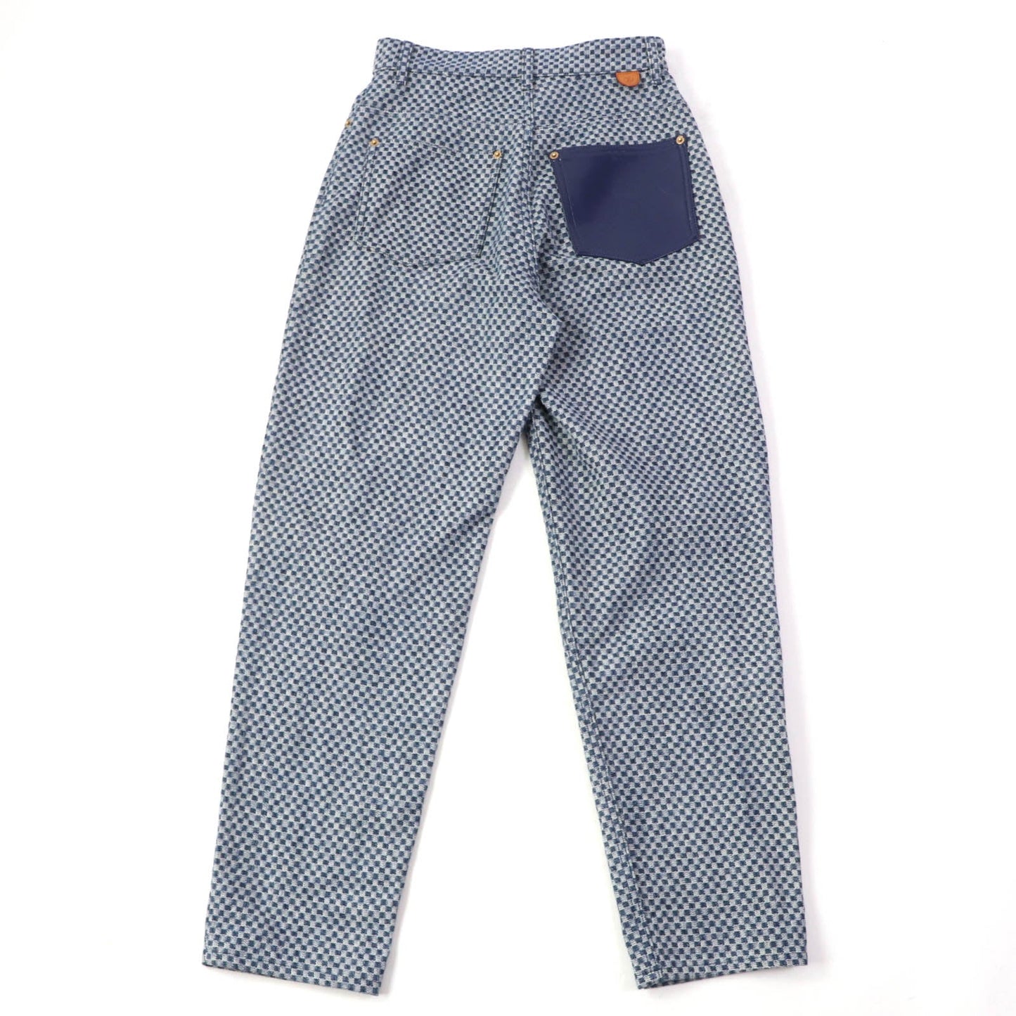LOUIS VUITTON Denim pants Main: 100% cotton, Lining: 100% cotton, Part: 77% polyester, Part: 23% polyurethane, Part: 50% polyester, : 50% cotton Part: leather Navy Women 34