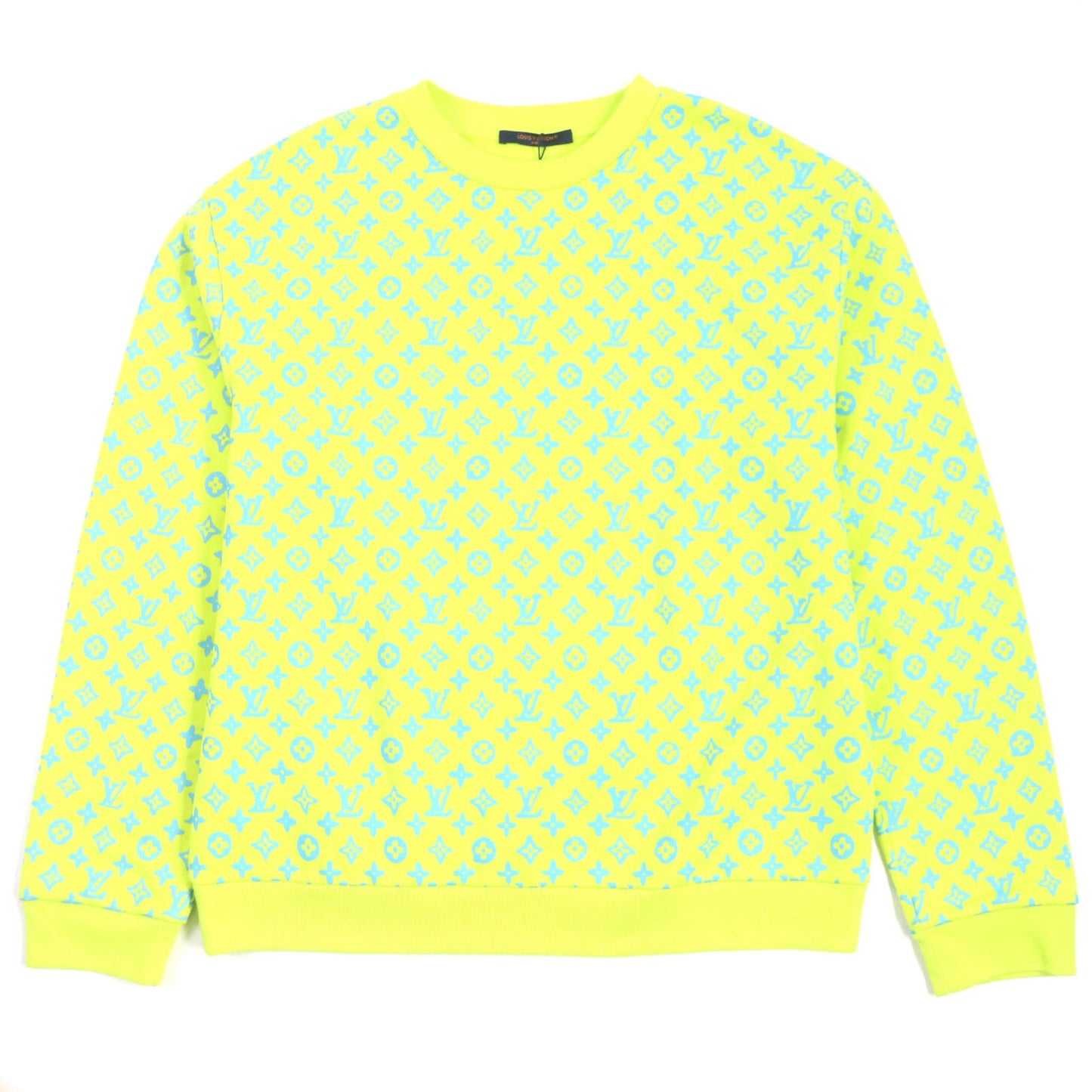 LOUIS VUITTON sweat Main: 100% cotton Lime Light Blue Monogram Print Chewneck Sweat Shirt mens XL