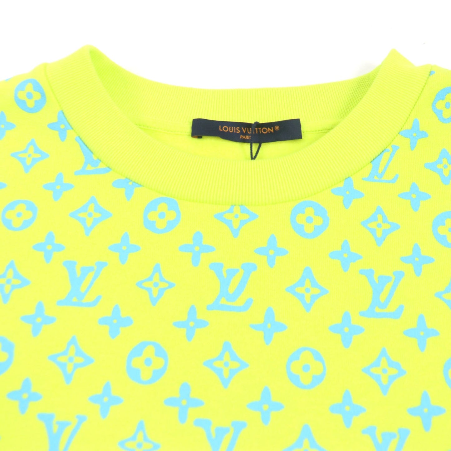 LOUIS VUITTON sweat Main: 100% cotton Lime Light Blue Monogram Print Chewneck Sweat Shirt mens XL