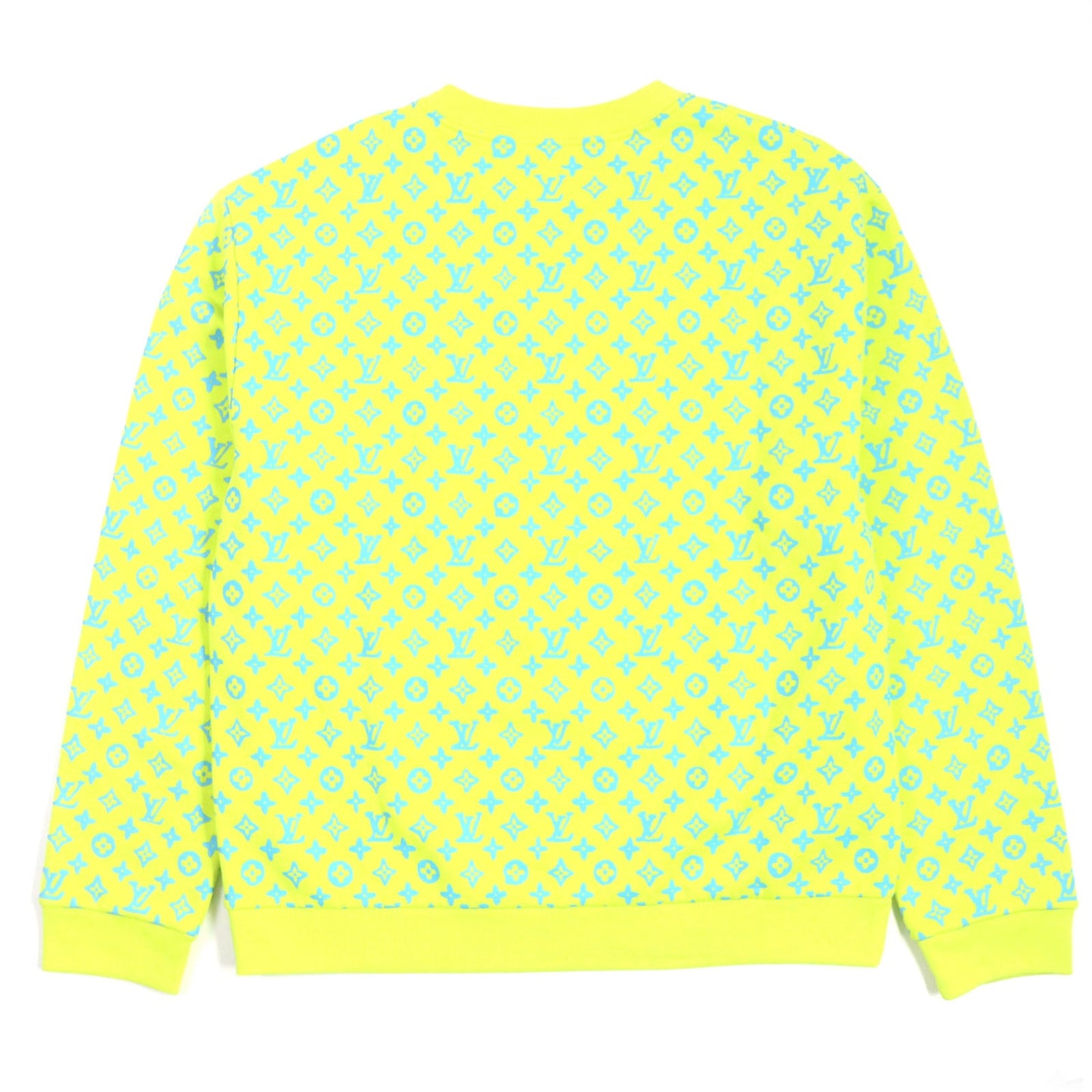 LOUIS VUITTON sweat Main: 100% cotton Lime Light Blue Monogram Print Chewneck Sweat Shirt mens XL