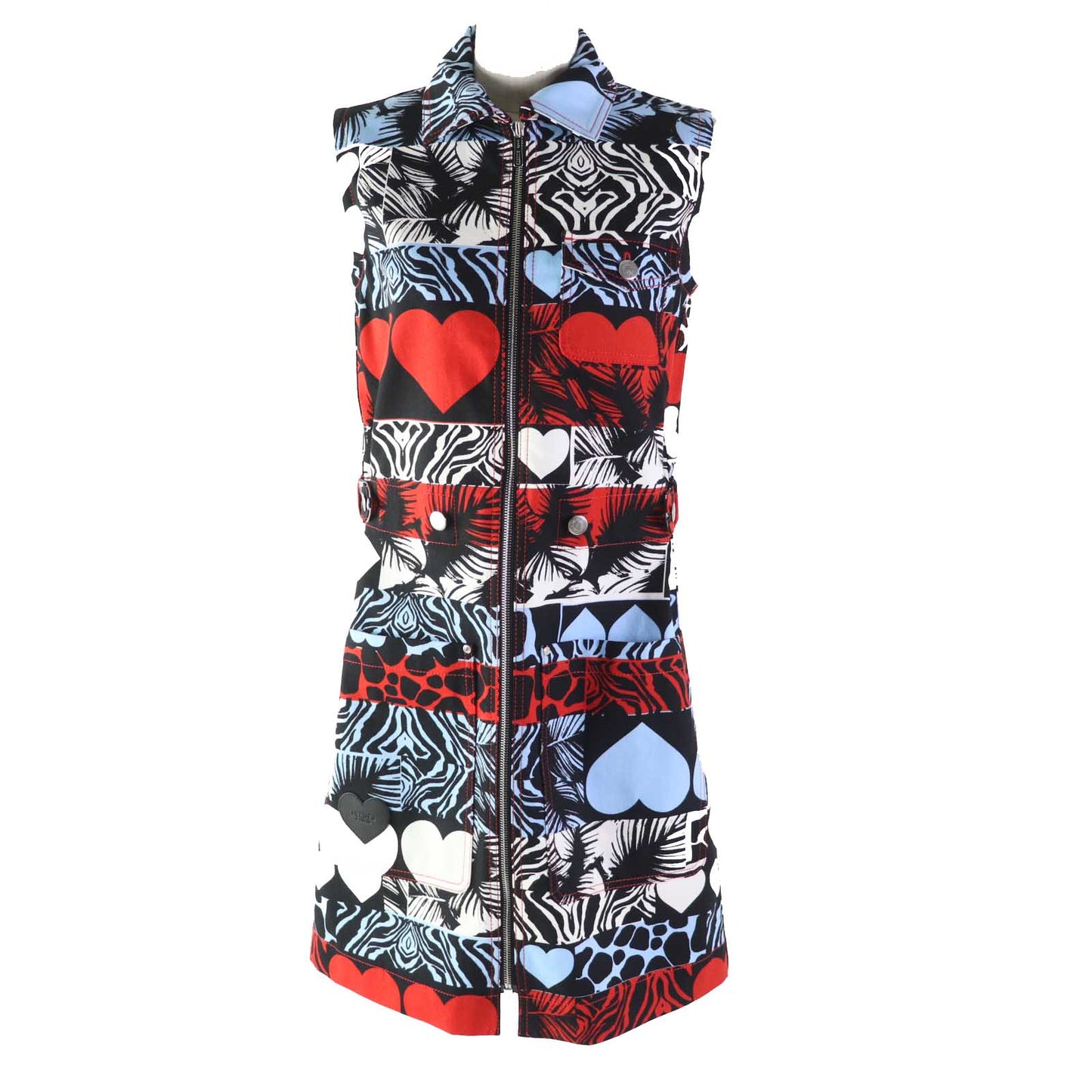 HERMES one piece 3E0551D1 Outer: 98% cotton, Outer: 2% polyurethane, Lining: 64% cotton, Lining: 33% rayon, Lining: 3% polyurethane, Leather part: cowhide Multi Wild Print Denim Women 36