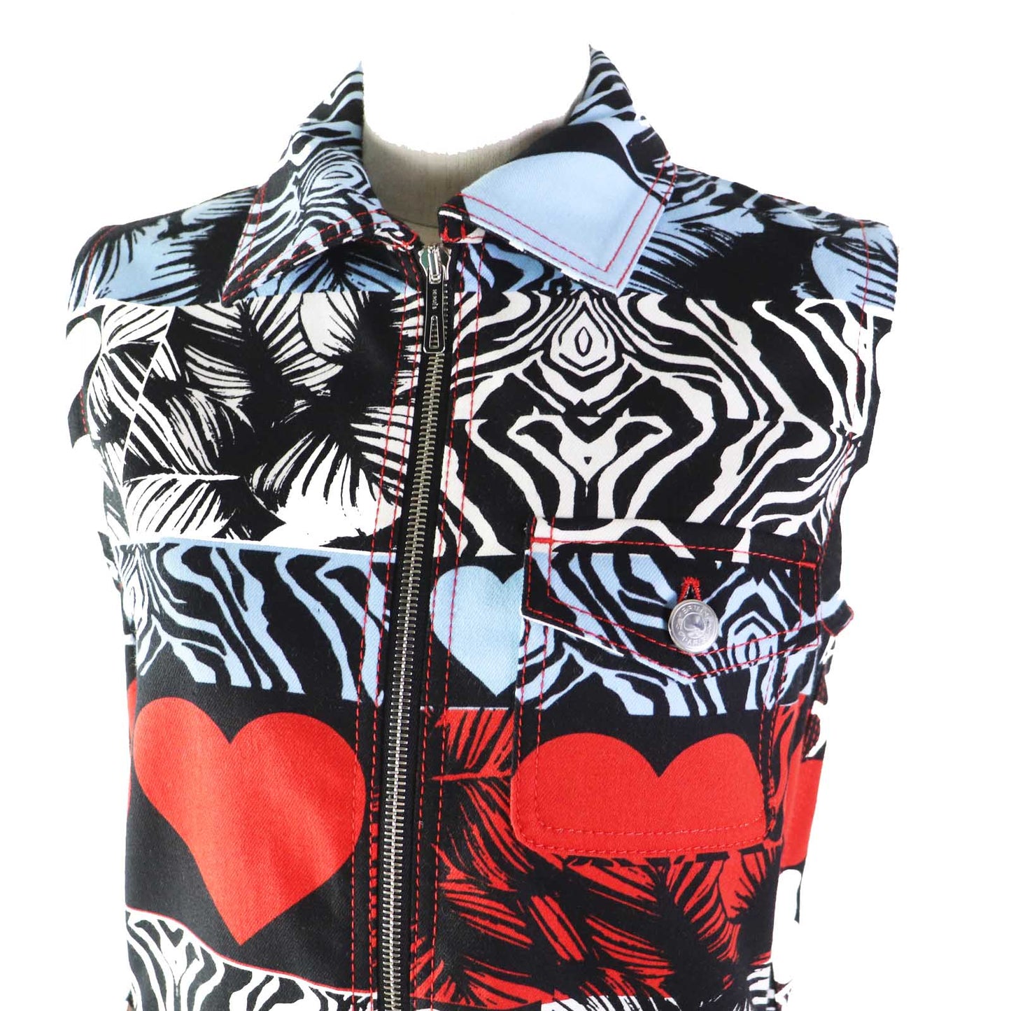HERMES one piece 3E0551D1 Outer: 98% cotton, Outer: 2% polyurethane, Lining: 64% cotton, Lining: 33% rayon, Lining: 3% polyurethane, Leather part: cowhide Multi Wild Print Denim Women 36