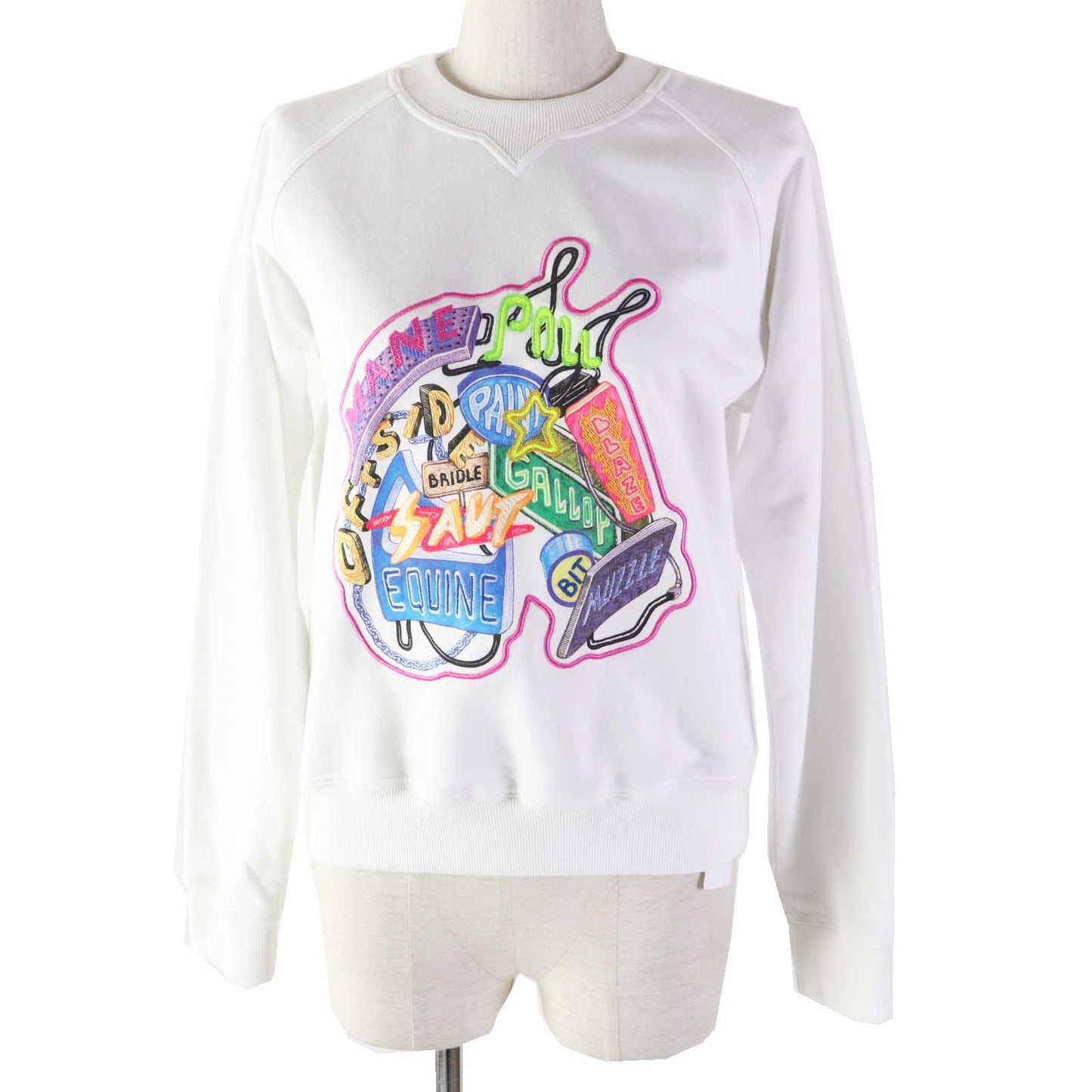 HERMES sweat 3E4626DA Outer: 100% cotton, Rib: 96% cotton, 4% polyurethane, Embroidery: 100% polyester white Chevaloscope Women 34