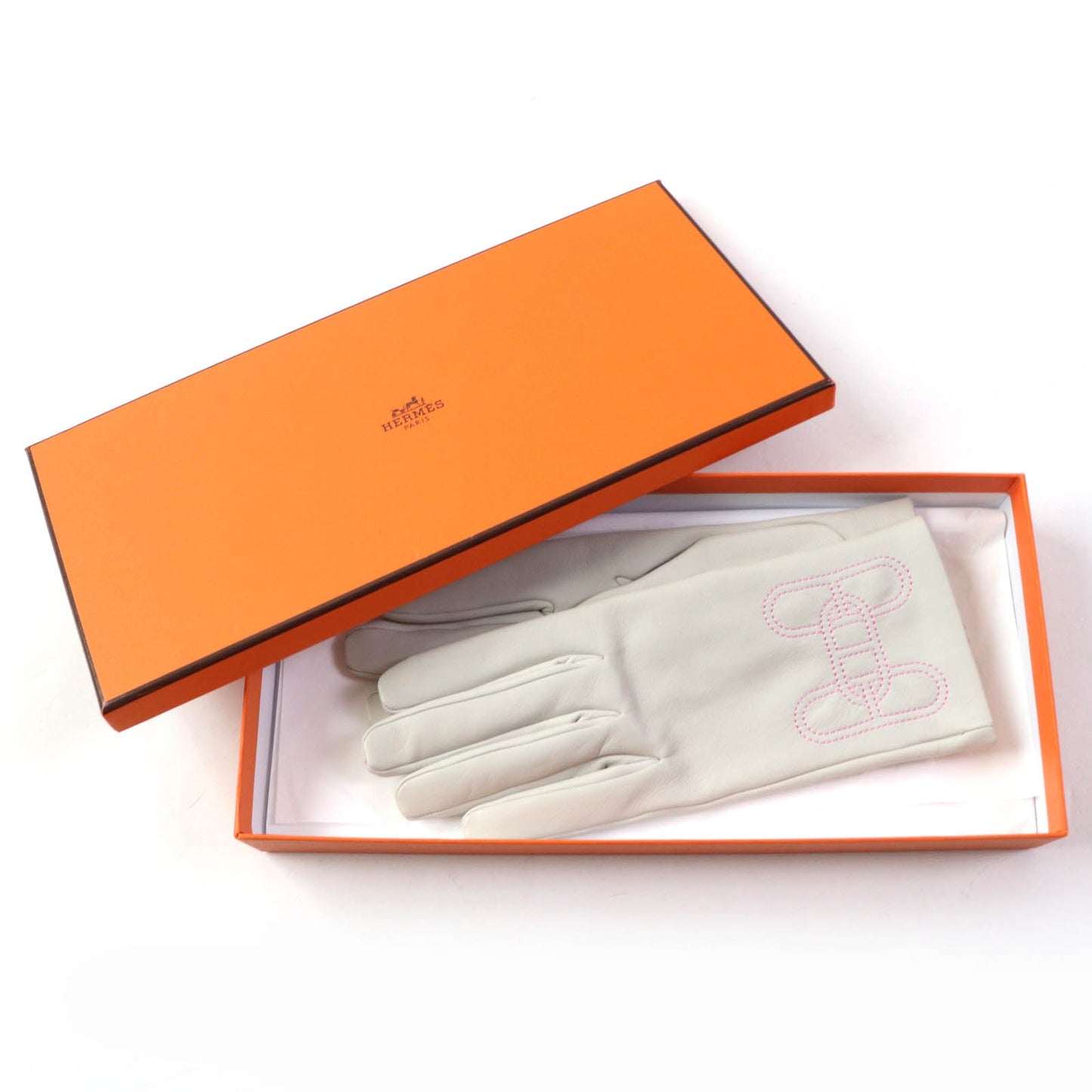 HERMES gloves Main: Leather, Lining: 100% Silk Light gray Chene Dunkle Women 7.5