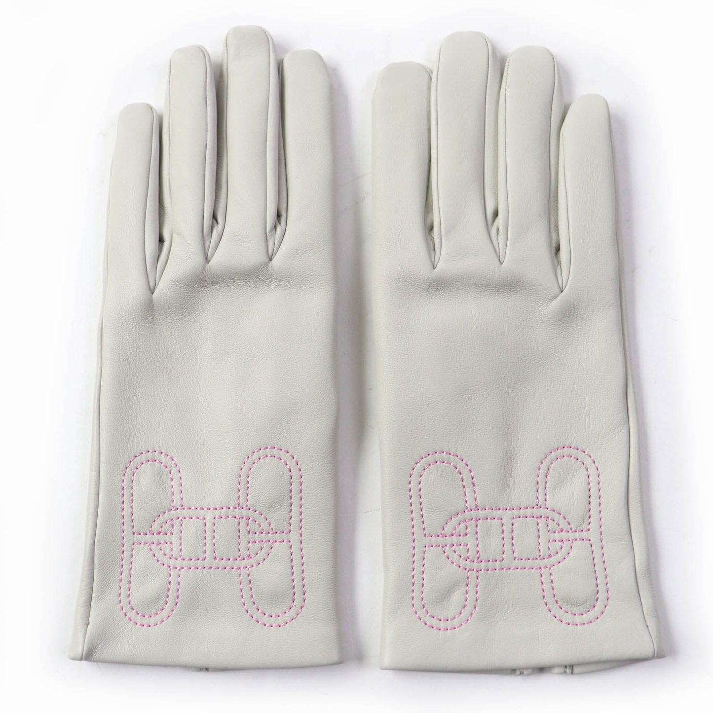 HERMES gloves Main: Leather, Lining: 100% Silk Light gray Chene Dunkle Women 7.5
