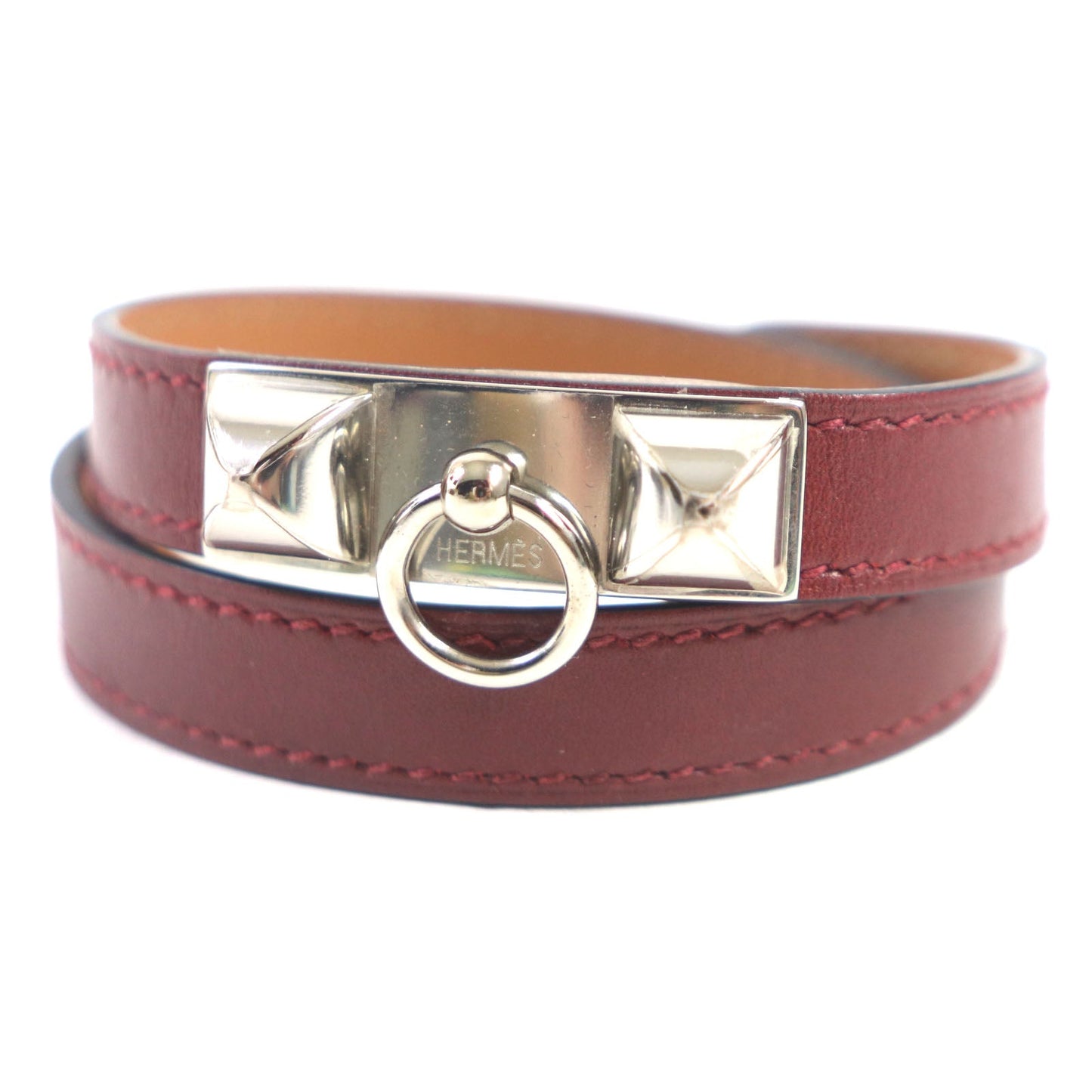 HERMES bracelet Main: Leather Red brown Cory Edssian Women S