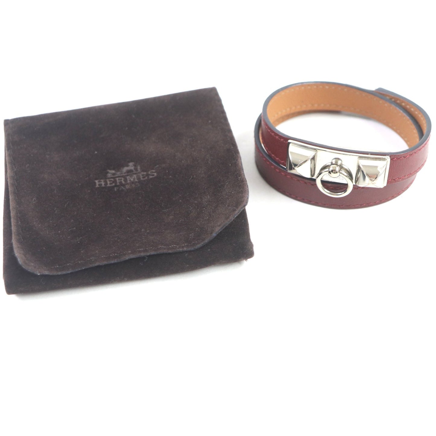 HERMES bracelet Main: Leather Red brown Cory Edssian Women S
