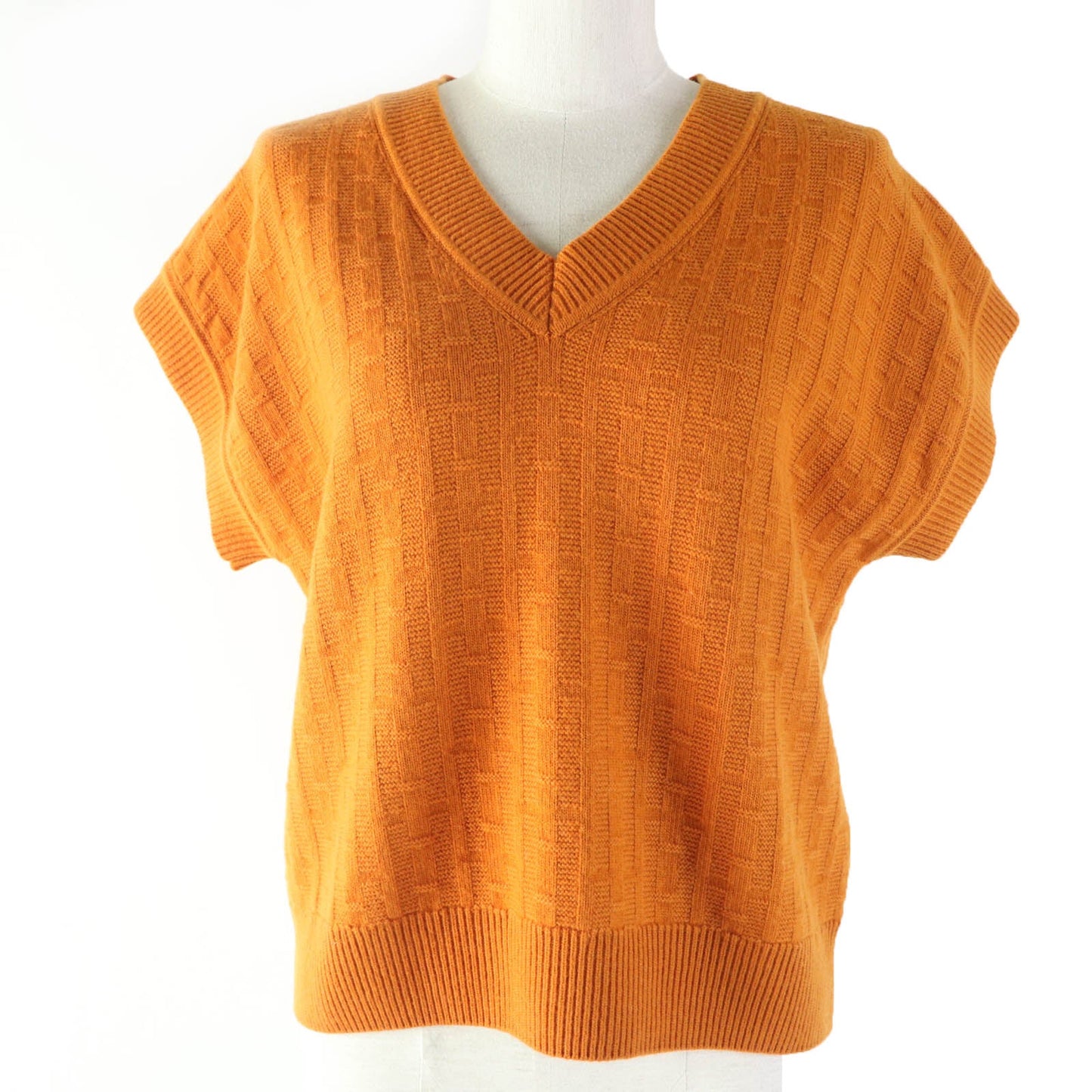 HERMES Short sleeve knit 3E2639DB Main: 100% wool, Part: 90% wool, Part: 10% nylon Orange Women 34