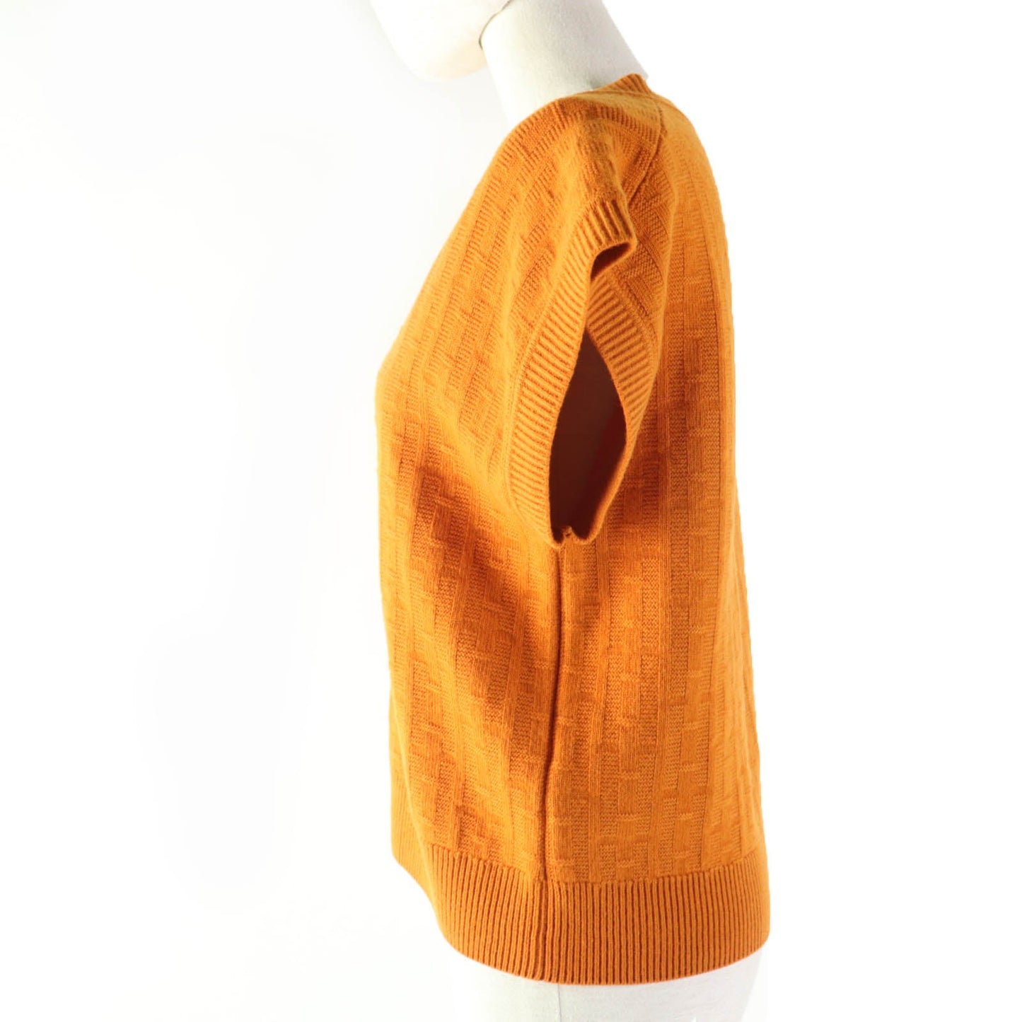 HERMES Short sleeve knit 3E2639DB Main: 100% wool, Part: 90% wool, Part: 10% nylon Orange Women 34