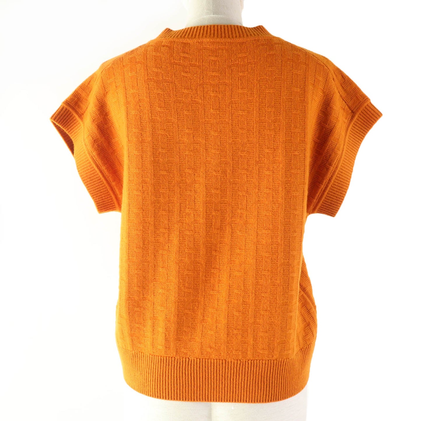 HERMES Short sleeve knit 3E2639DB Main: 100% wool, Part: 90% wool, Part: 10% nylon Orange Women 34