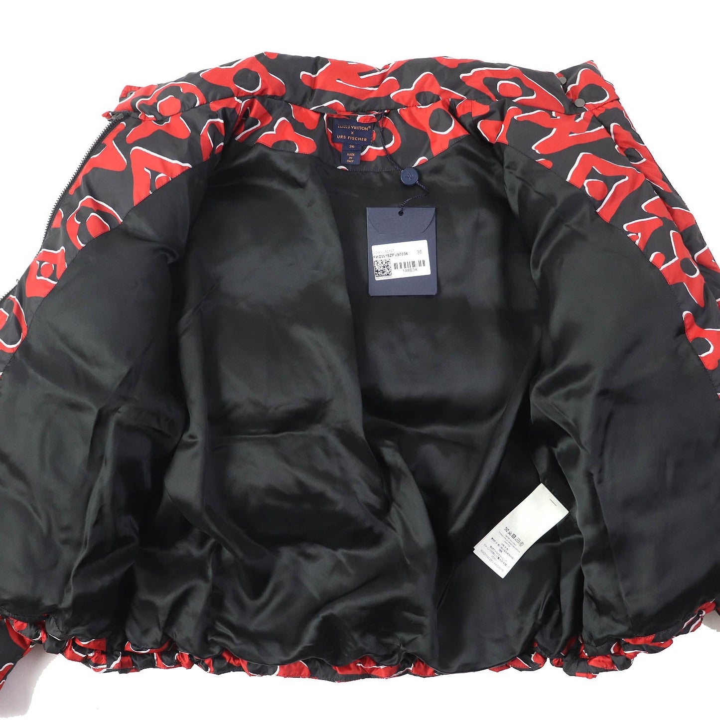 LOUIS VUITTON Down jacket 1A8B3X Outer: 100% polyester, Lining: 53% rayon, Lining: 47% cupra, Filling: down, Filling: feathers Red Black type Women 36