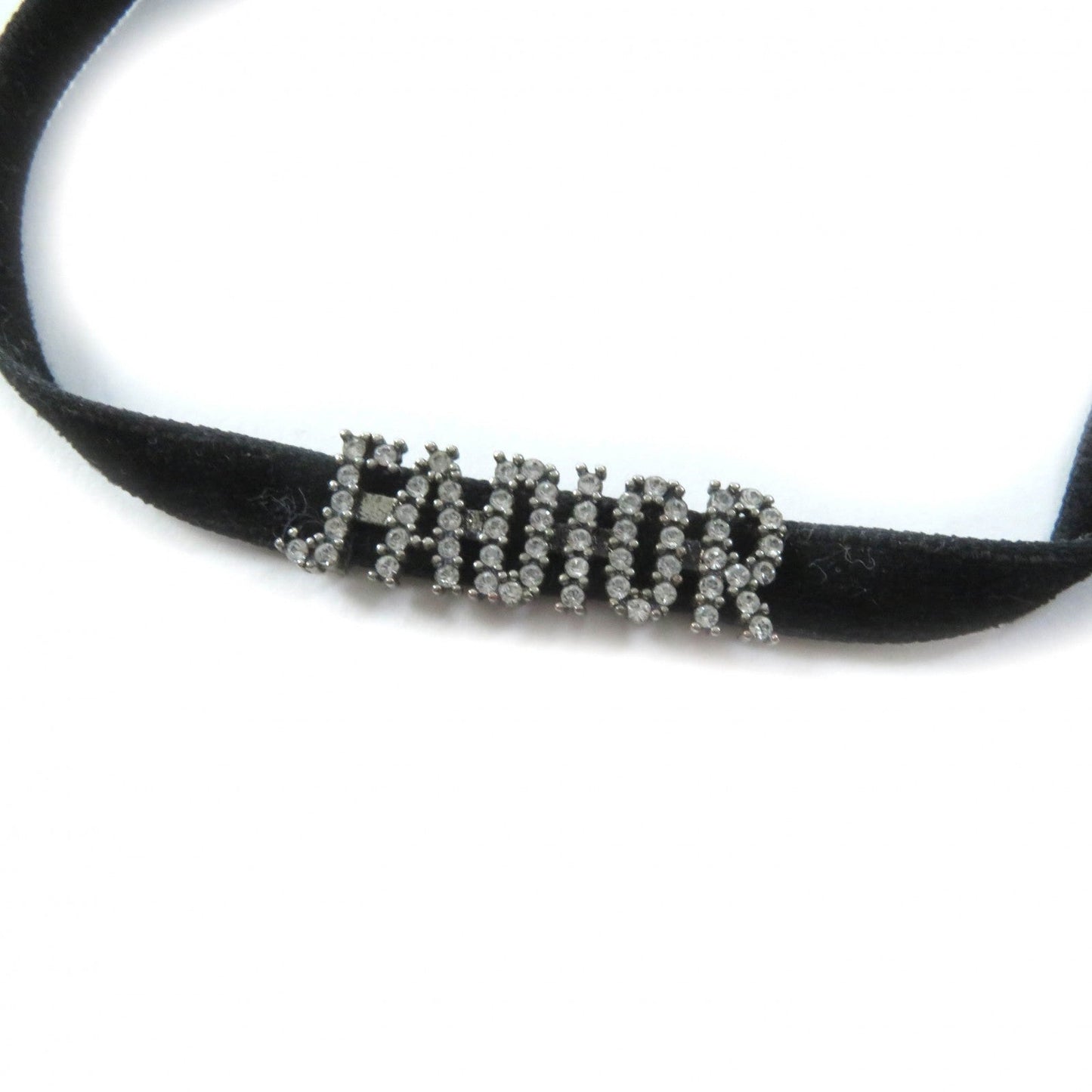 Christian Dior choker Metal, Velour Black Silver Rhinestone logo Women