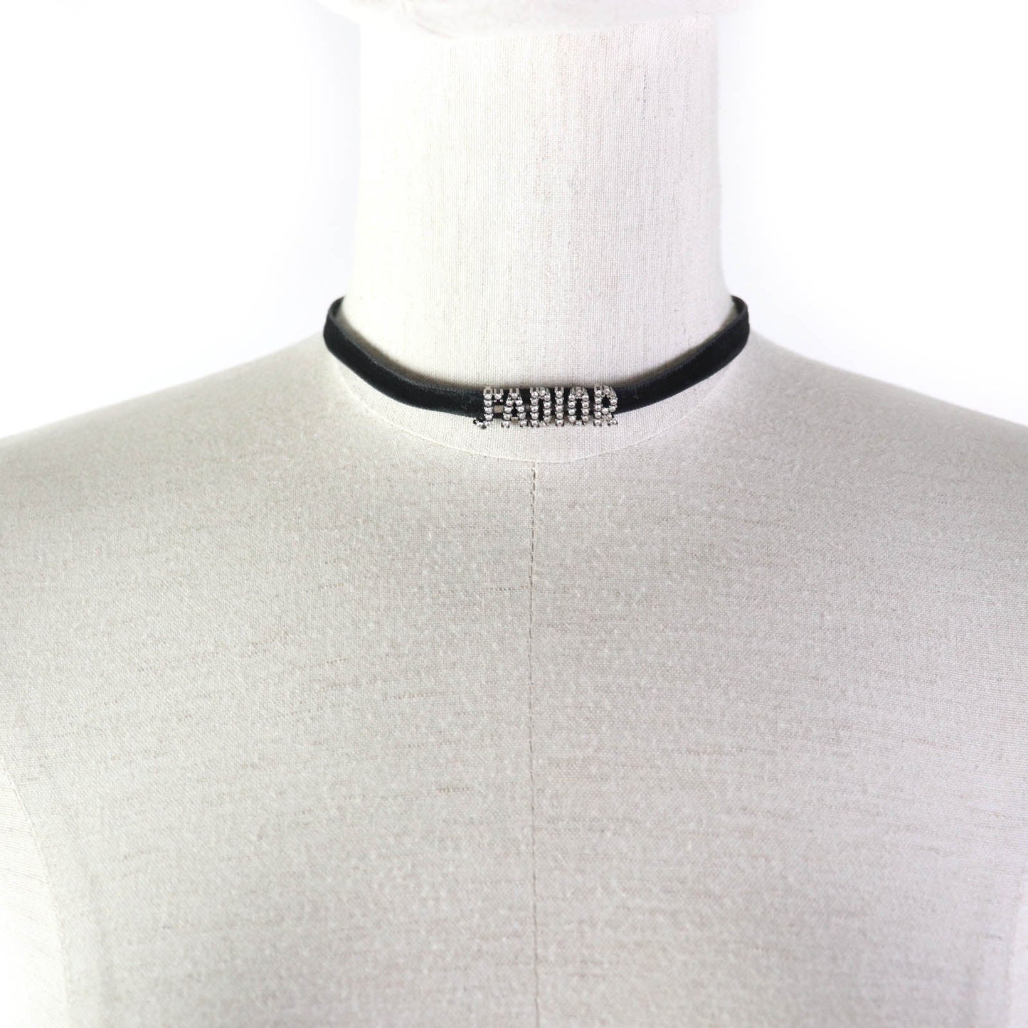 Christian Dior choker Metal, Velour Black Silver Rhinestone logo Women