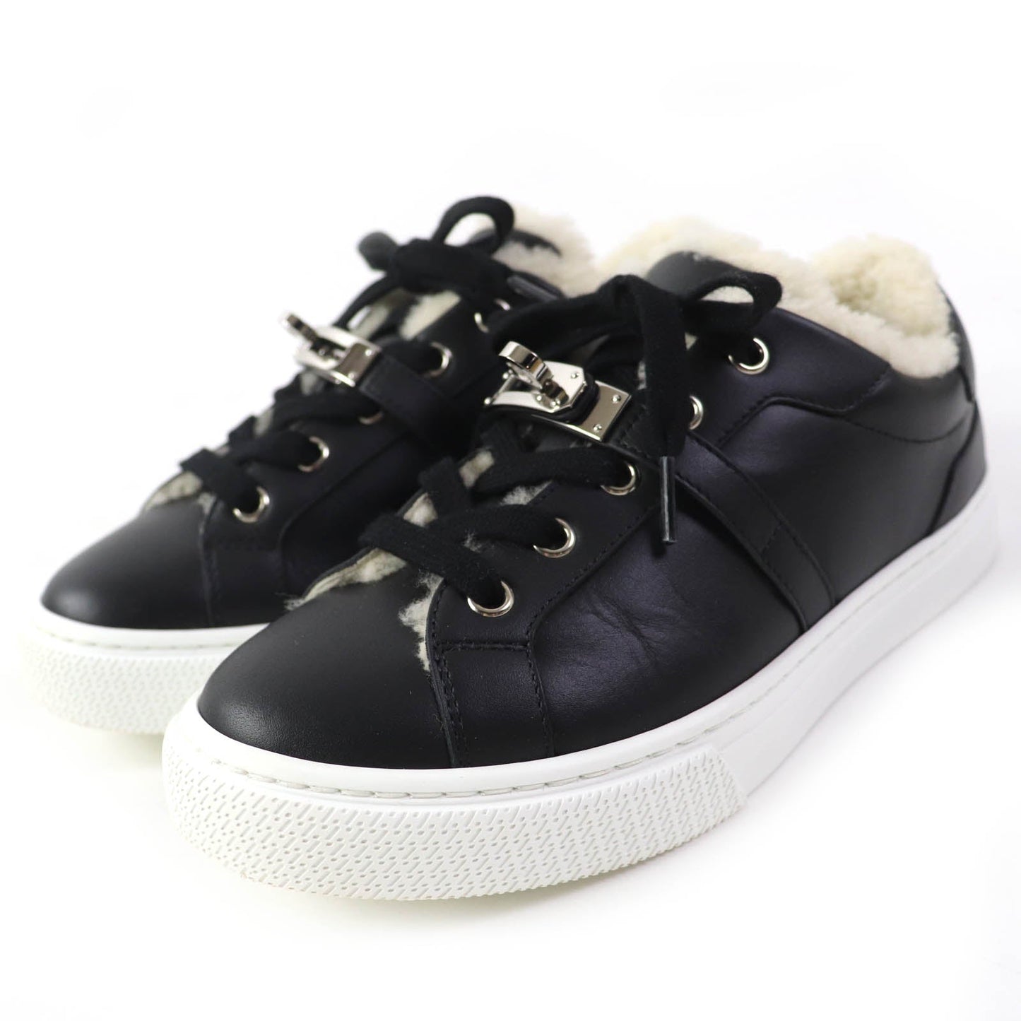 HERMES sneakers Sheepskin black Day Women 35.5