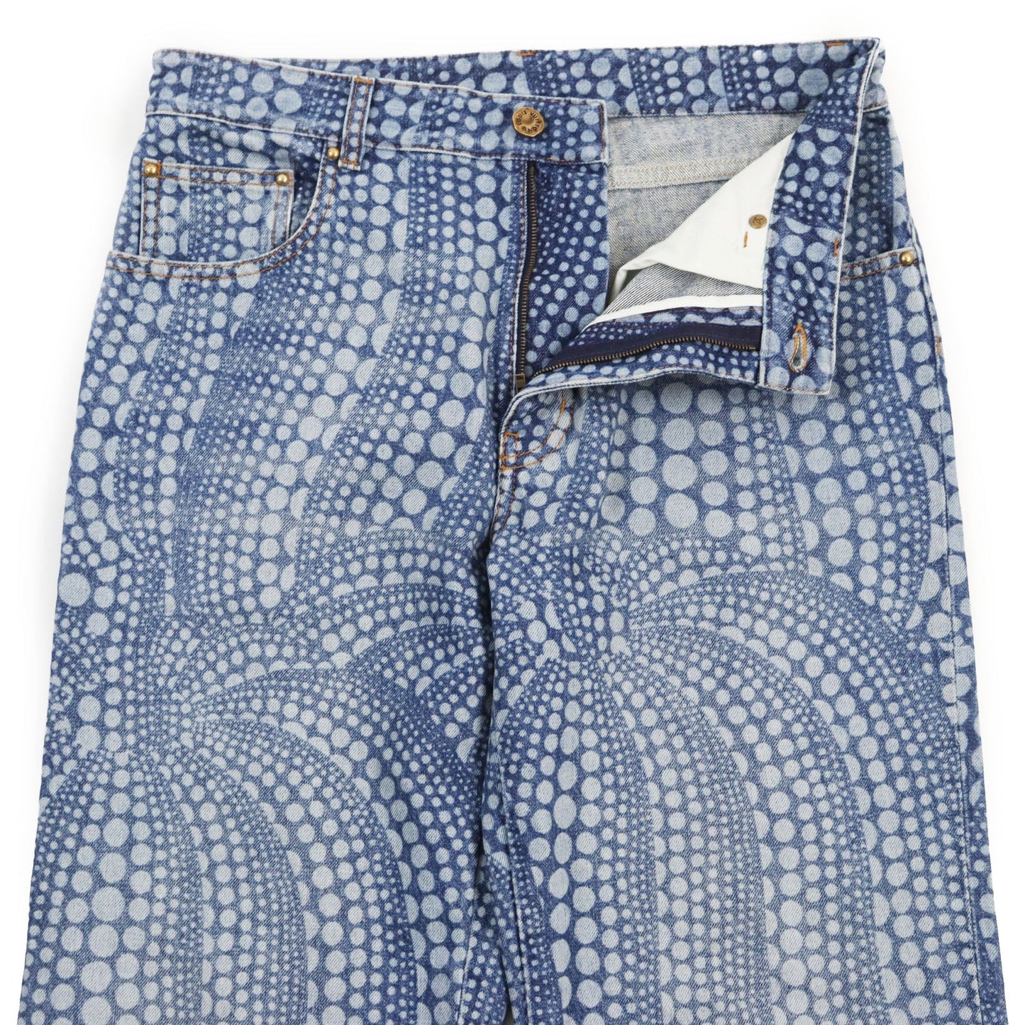 LOUIS VUITTON Denim pants Main: 100% cotton, Lining: 65% polyester, Lining: 35% cotton, Part: leather Indigo blue All Over Pumpkin Denim Pants mens 29