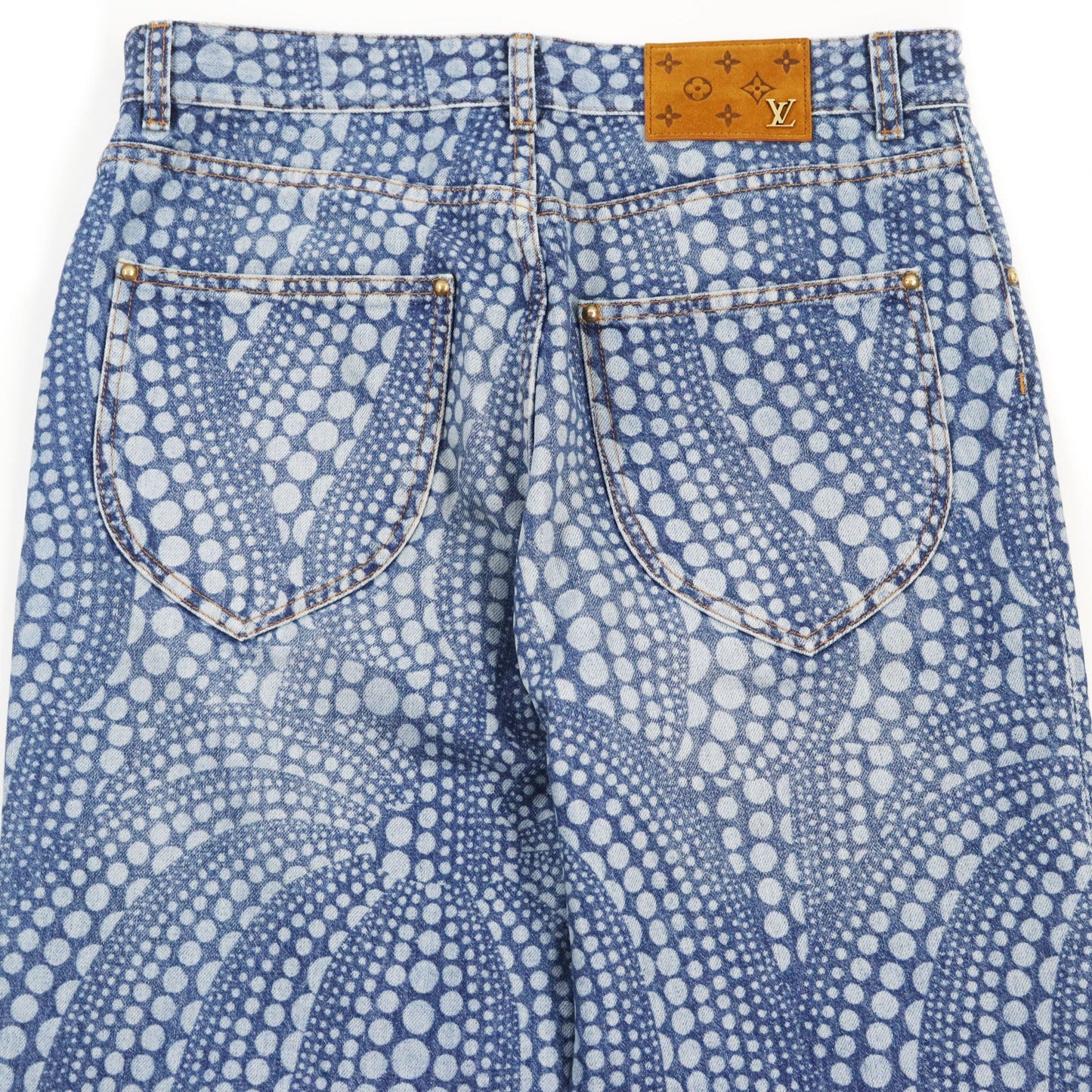 LOUIS VUITTON Denim pants Main: 100% cotton, Lining: 65% polyester, Lining: 35% cotton, Part: leather Indigo blue All Over Pumpkin Denim Pants mens 29