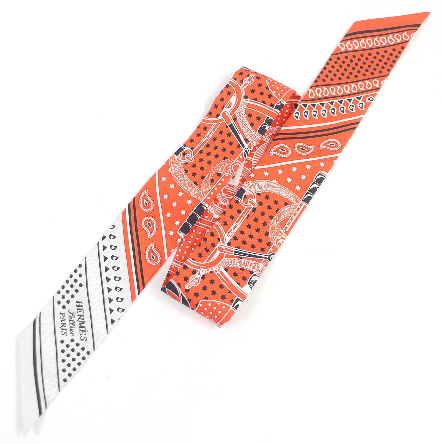 HERMES scarf H062978S Main: 100% silk Vermilion/Gris Perle/White Twilly Women