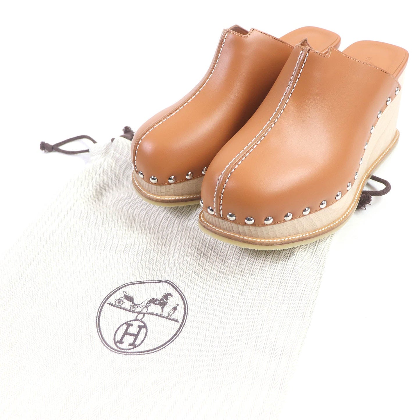 HERMES Sandals Main: Leather Brown Earth Women 37