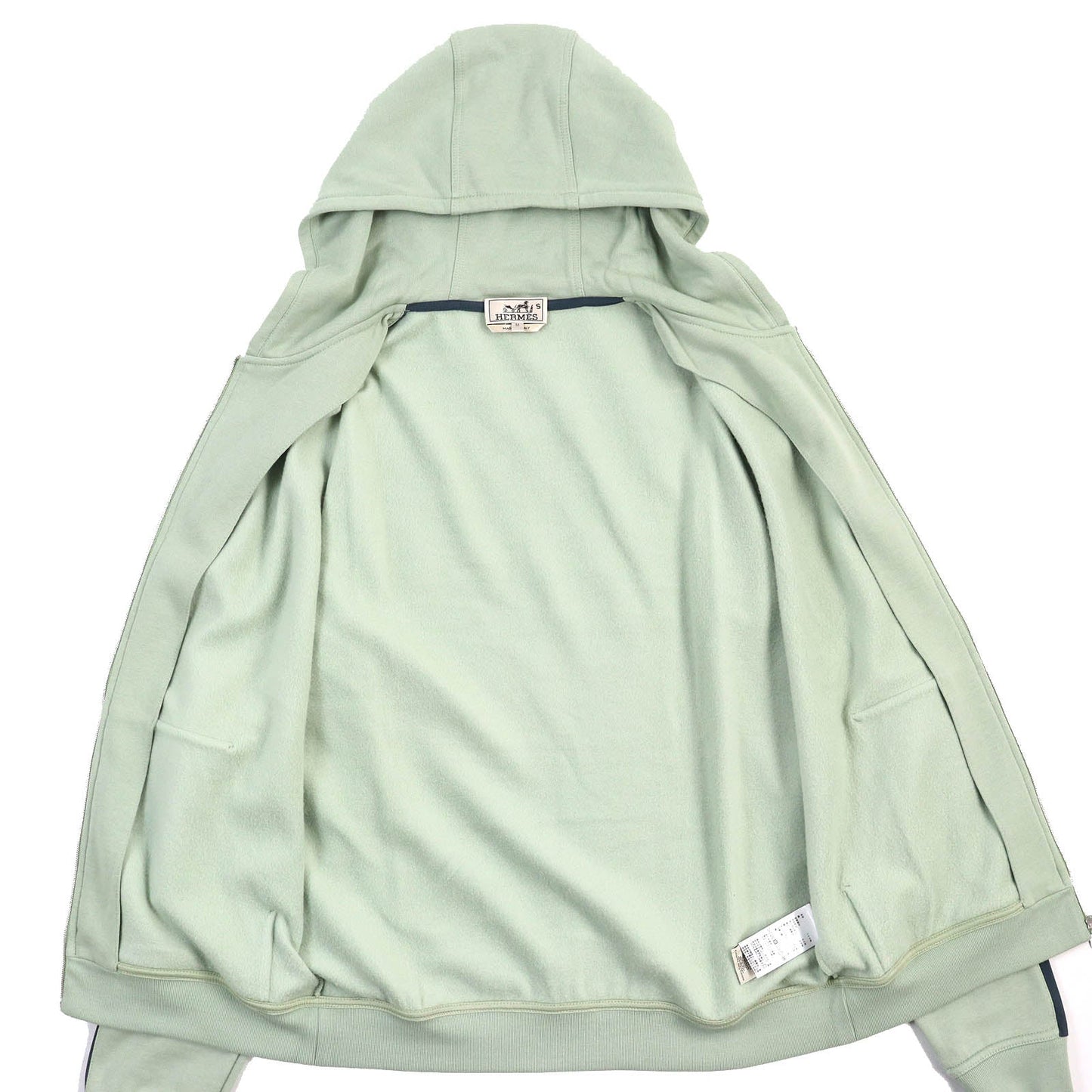 HERMES Hoodie Main: 100% cotton, Switching parts: 80% nylon & 20% polyurethane, Cuffs and hem: 90% cotton, 10% polyurethane, Attached string: 100% cotton Light green type Run H mens M