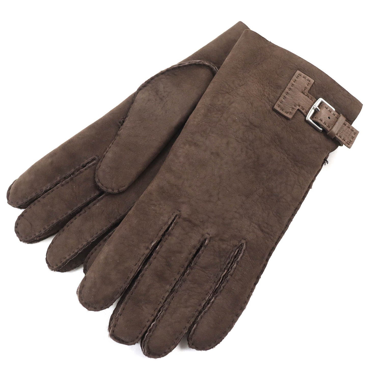 HERMES gloves 072038G Sheep leather Dark Brown, MARRON/TAUPE FONCE GANTS HOMME PHILIPPE mens 9