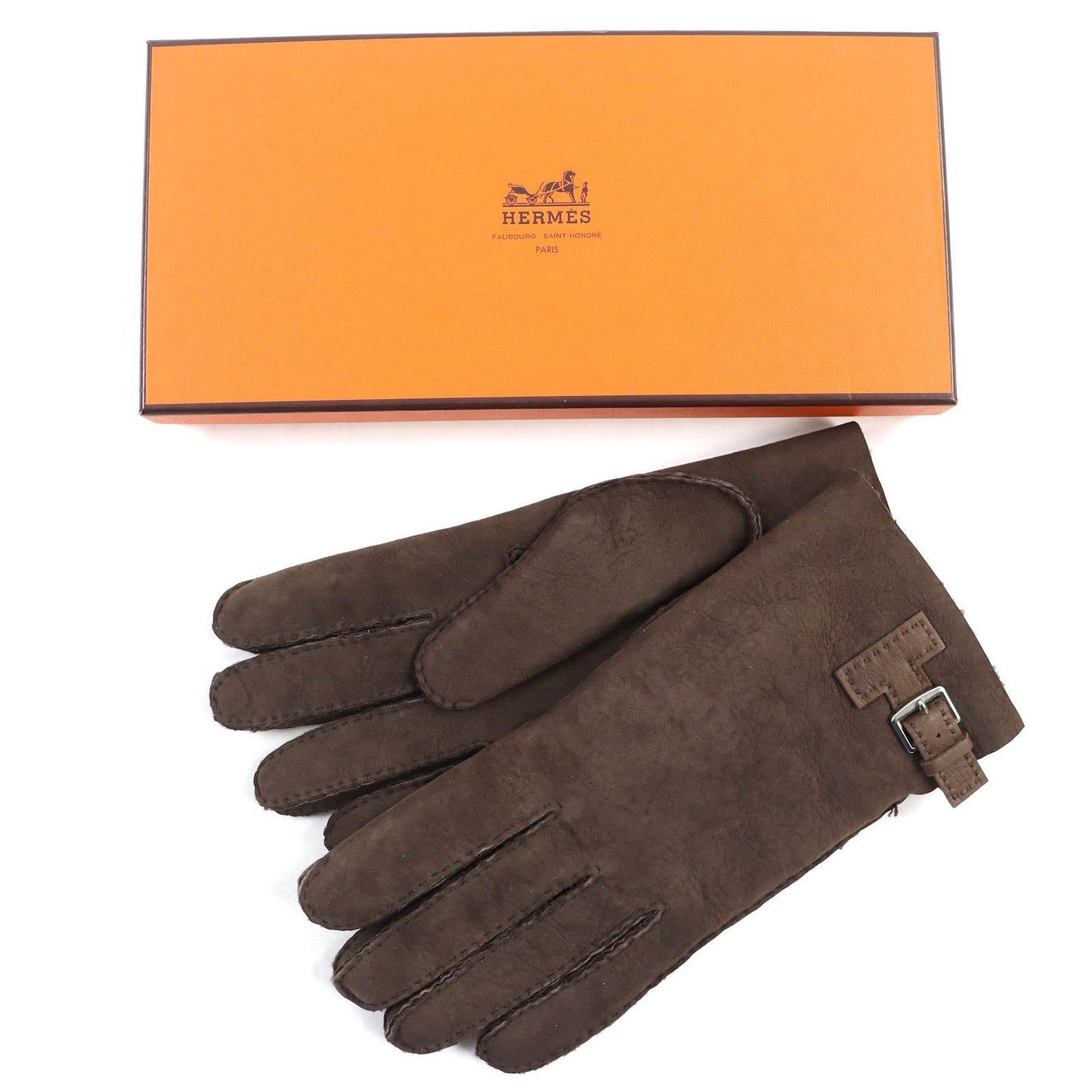 HERMES gloves 072038G Sheep leather Dark Brown, MARRON/TAUPE FONCE GANTS HOMME PHILIPPE mens 9