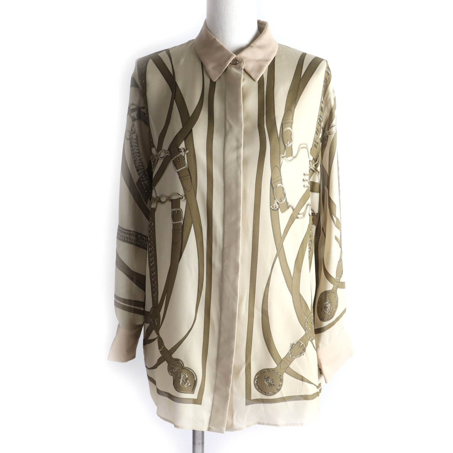 HERMES Long sleeve shirt Main: 100% silk Beige brown Women 34