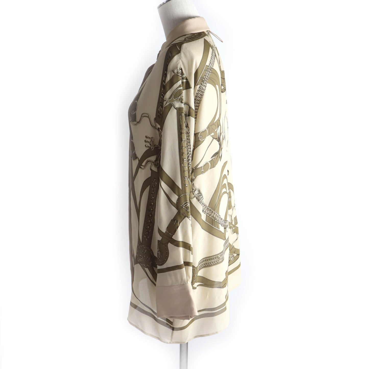 HERMES Long sleeve shirt Main: 100% silk Beige brown Women 34