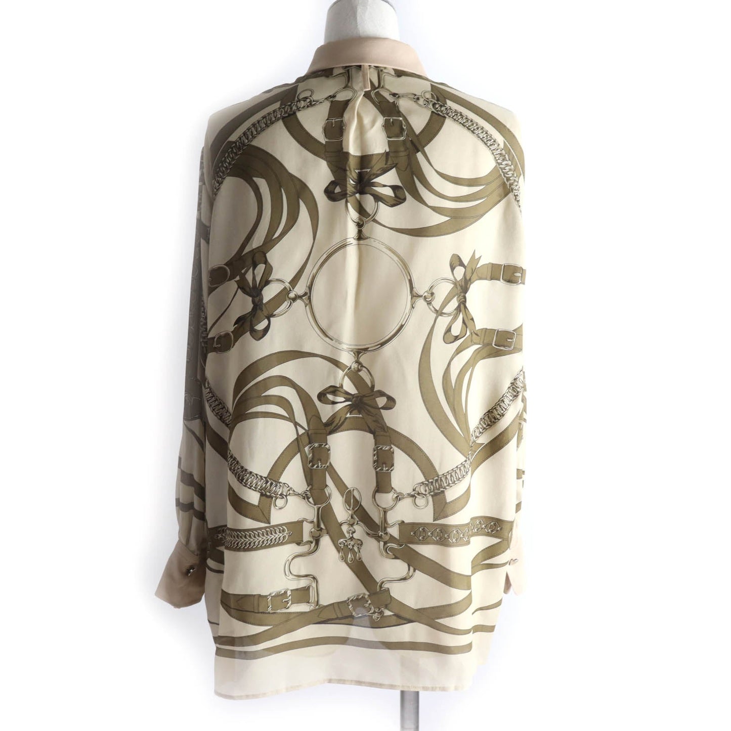 HERMES Long sleeve shirt Main: 100% silk Beige brown Women 34