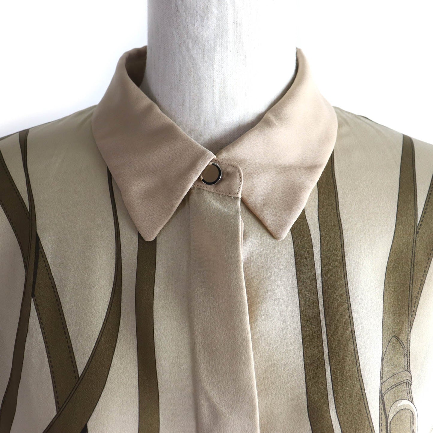 HERMES Long sleeve shirt Main: 100% silk Beige brown Women 34