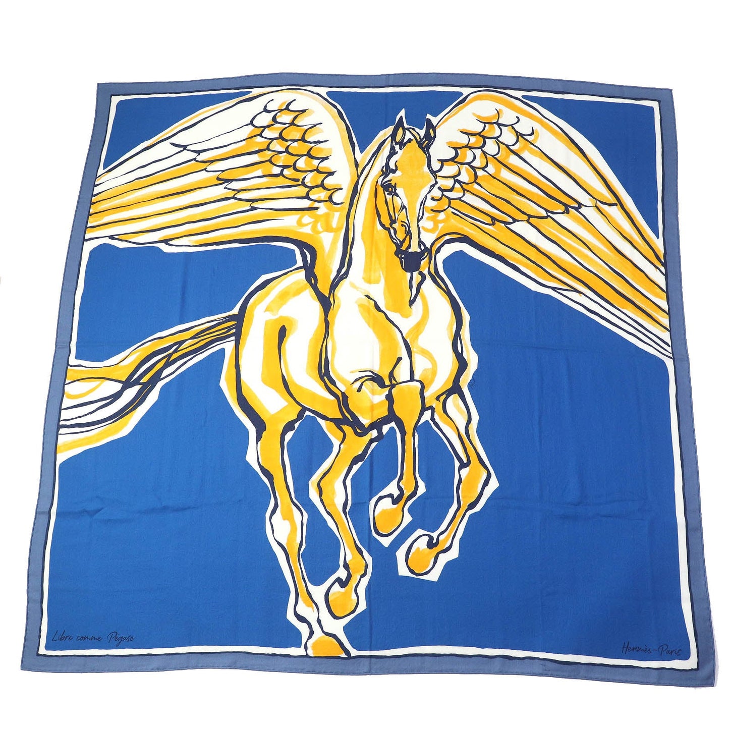 HERMES scarf Main: 70% cashmere, Main: 30% silk blue Libre Comme Pegase Women
