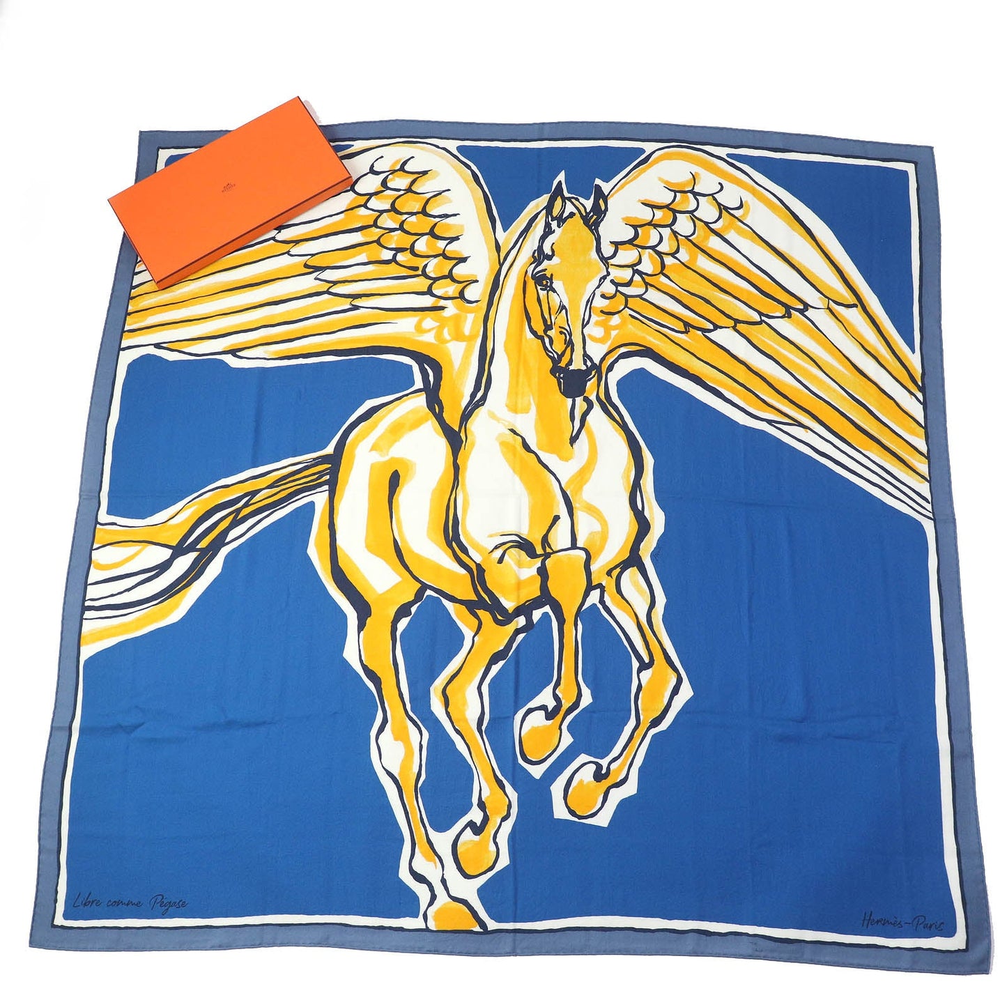 HERMES scarf Main: 70% cashmere, Main: 30% silk blue Libre Comme Pegase Women