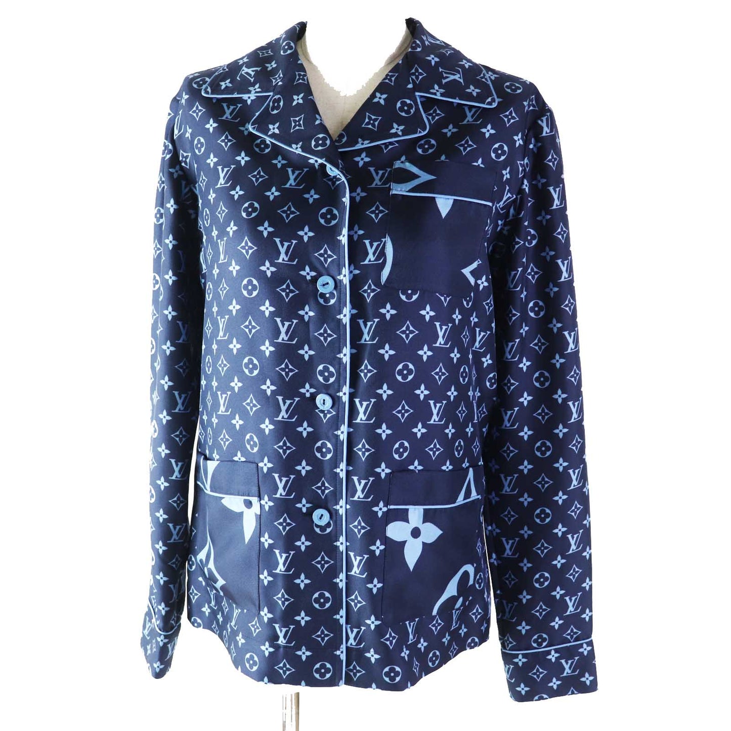 LOUIS VUITTON Long sleeve shirt Outer: 100% silk, Lining: 100% silk Navy light blue Women 34