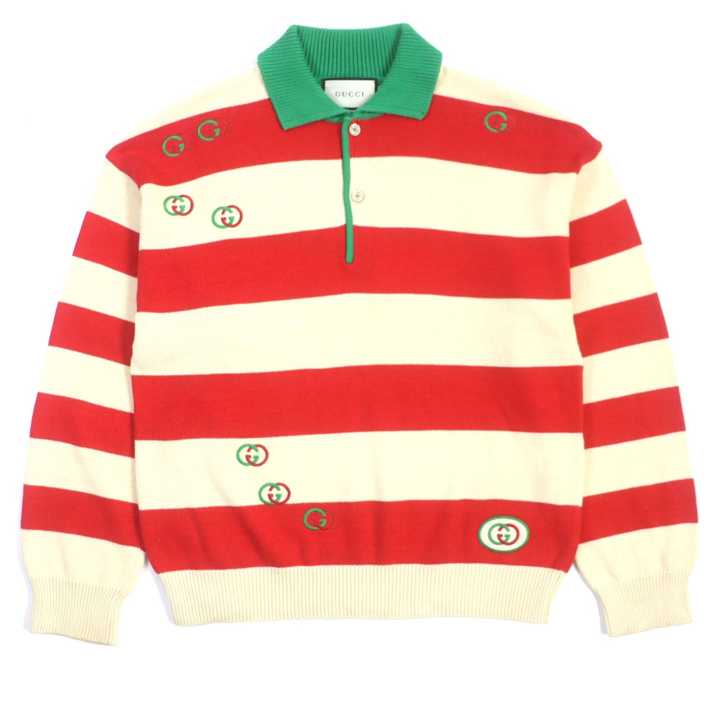 GUCCI Long sleeve polo shirt 571546 Outer material: 100% cotton, embroidery: 100% polyester Cream Red Green mens XL