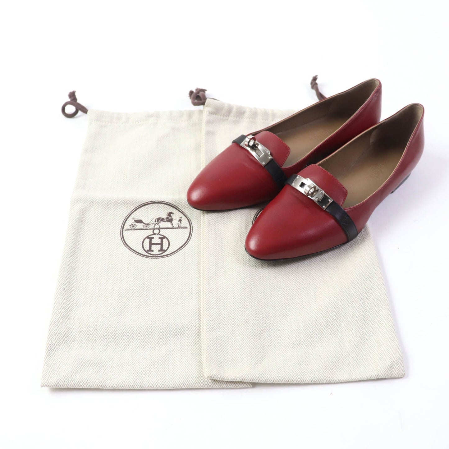 HERMES pumps Main: Leather Bordeaux Black Women 36