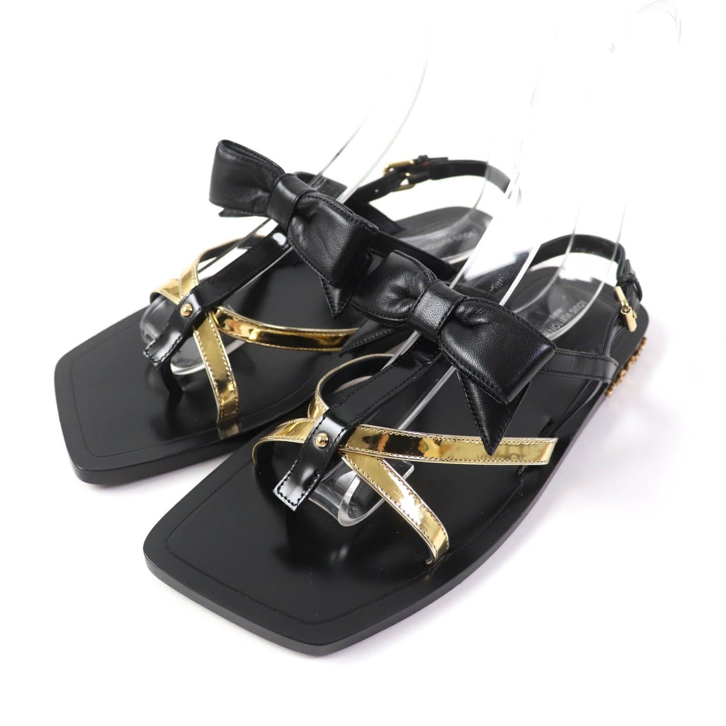 LOUIS VUITTON Sandals Main: Leather Black gold Peplum Line Women 36 1/2