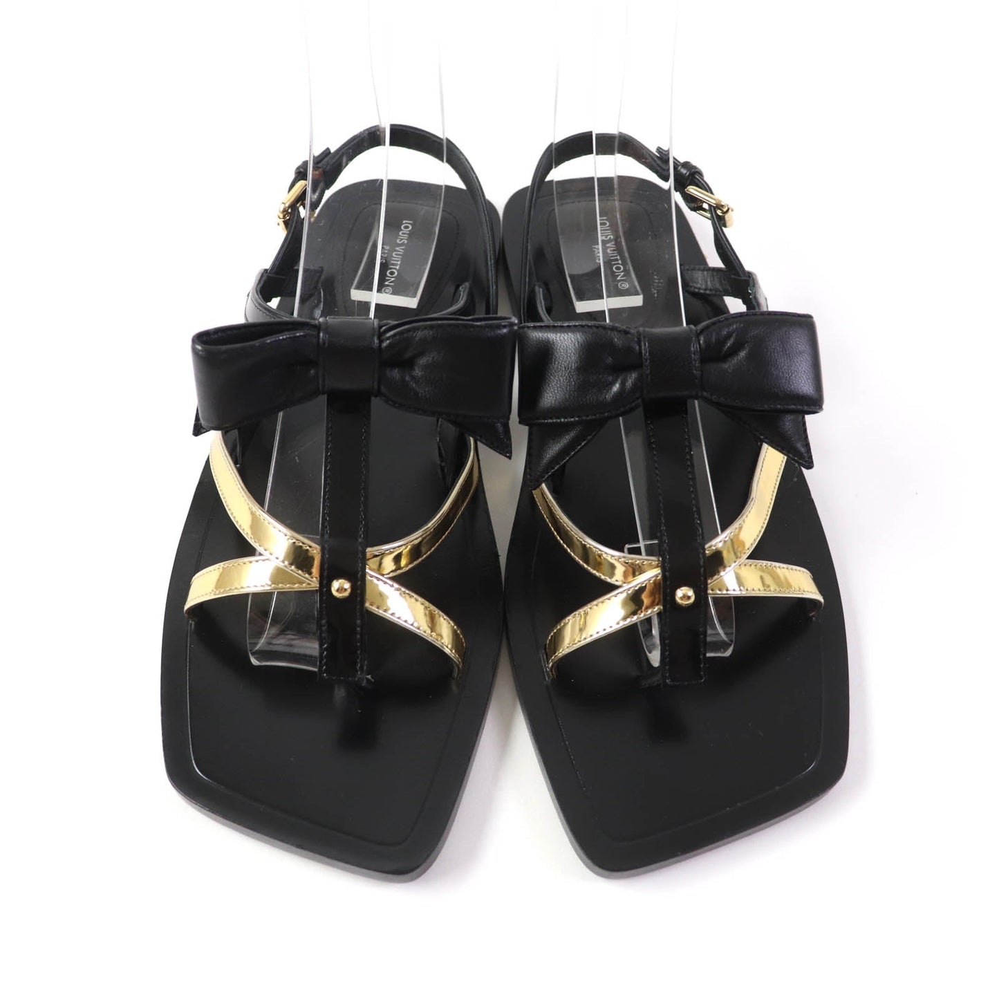 LOUIS VUITTON Sandals Main: Leather Black gold Peplum Line Women 36 1/2