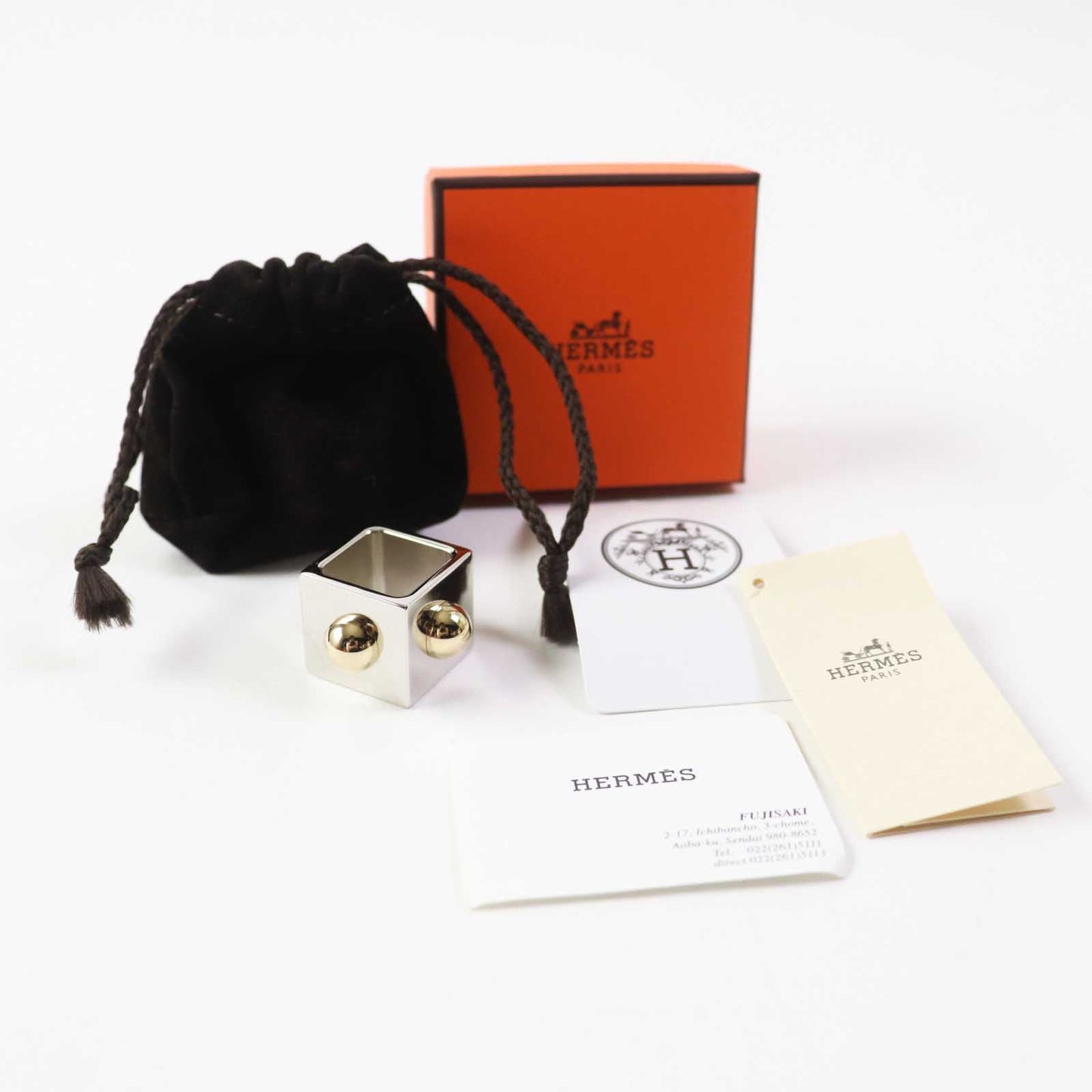 HERMES Scarf ring Metal, Gold Plated Silver Cube Women