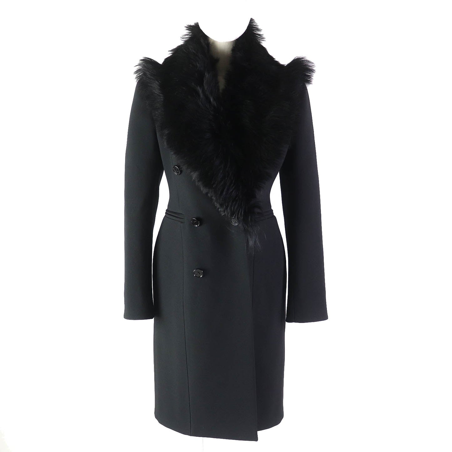 BOTTEGAVENETA coat 677498 Main: 63% acrylic, Main: 20% wool, Main: 16% polyester, Main: 1% polyurethane, Lining: 100% rayon, Collar: 98% wool, 2% polyurethane black Women 34