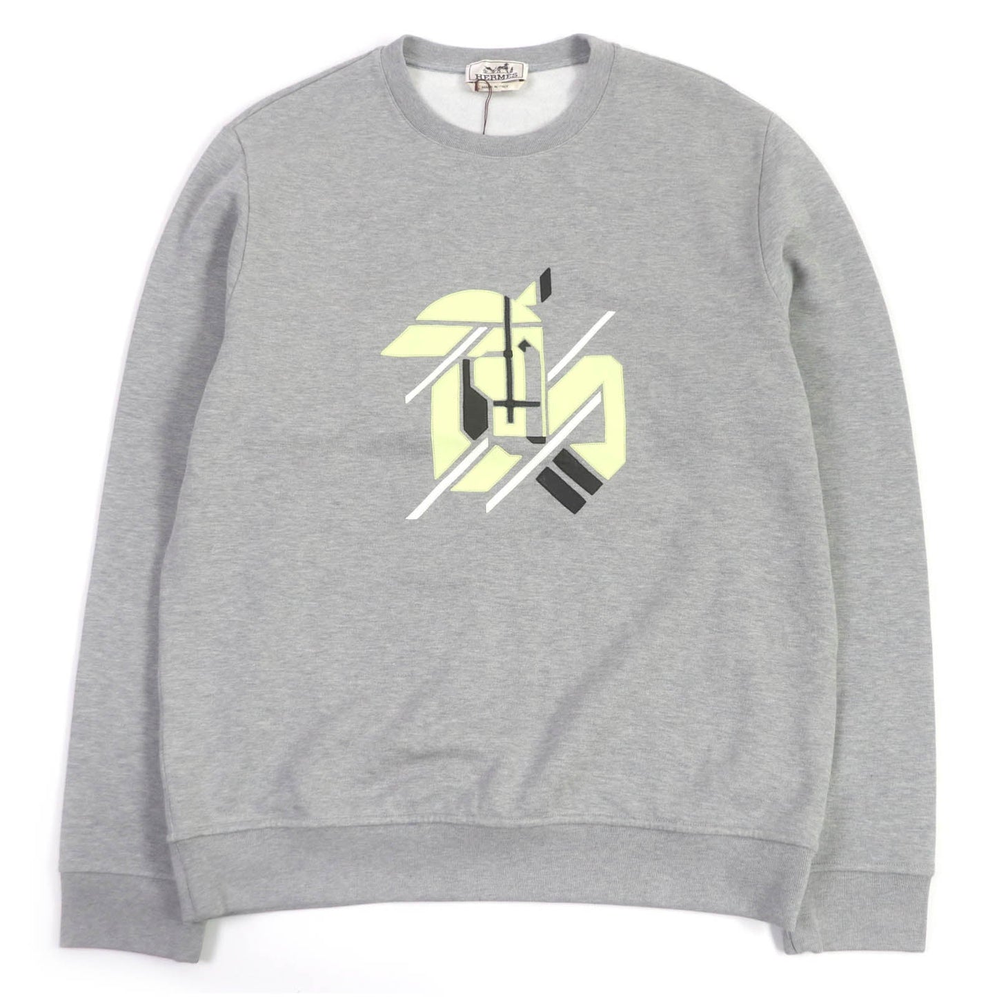 HERMES sweat Main: 100% cotton, Part: 90% cotton, Part: 10% elastane (polyurethane), Decoration: lambskin gray Chevaux en symmetry mens L