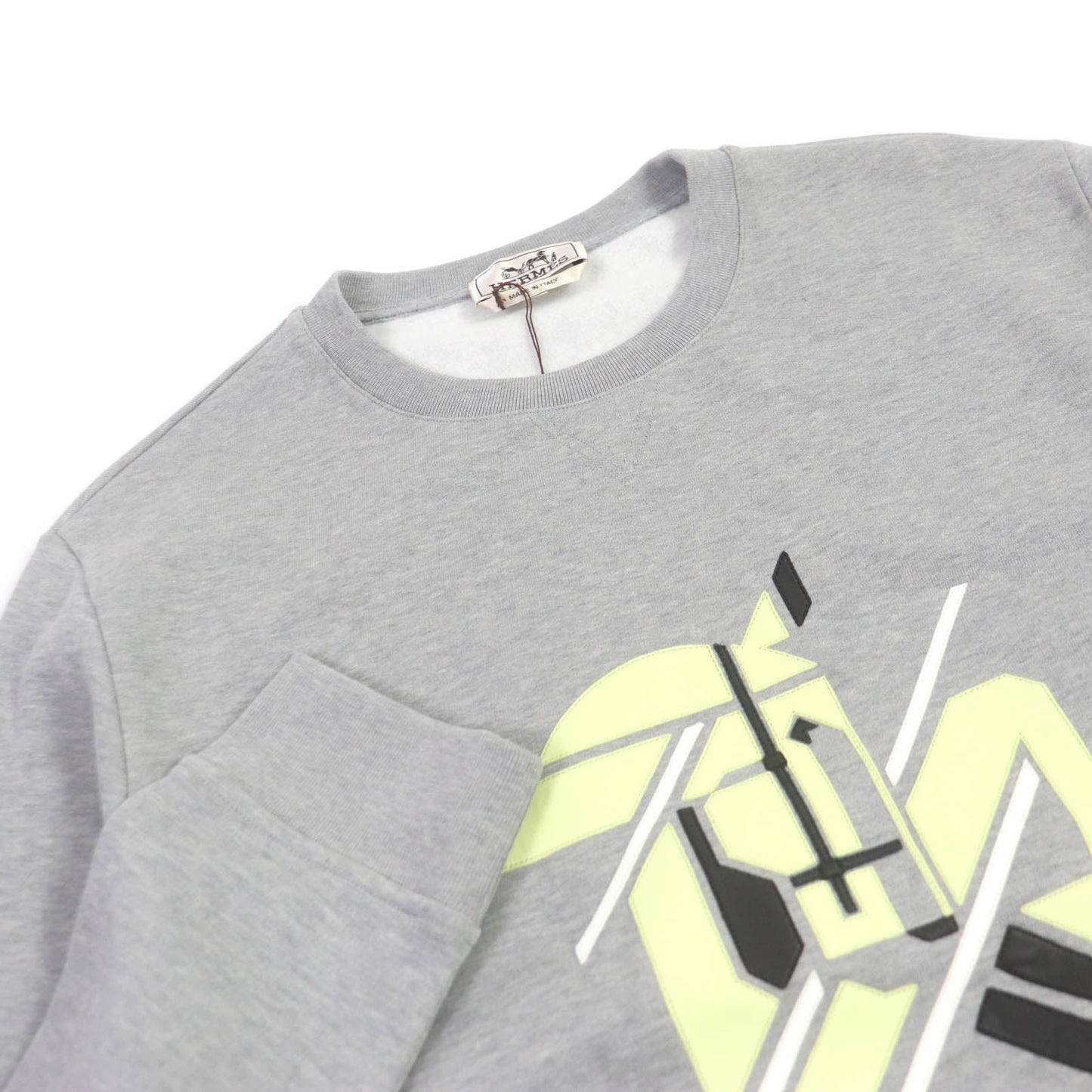 HERMES sweat Main: 100% cotton, Part: 90% cotton, Part: 10% elastane (polyurethane), Decoration: lambskin gray Chevaux en symmetry mens L