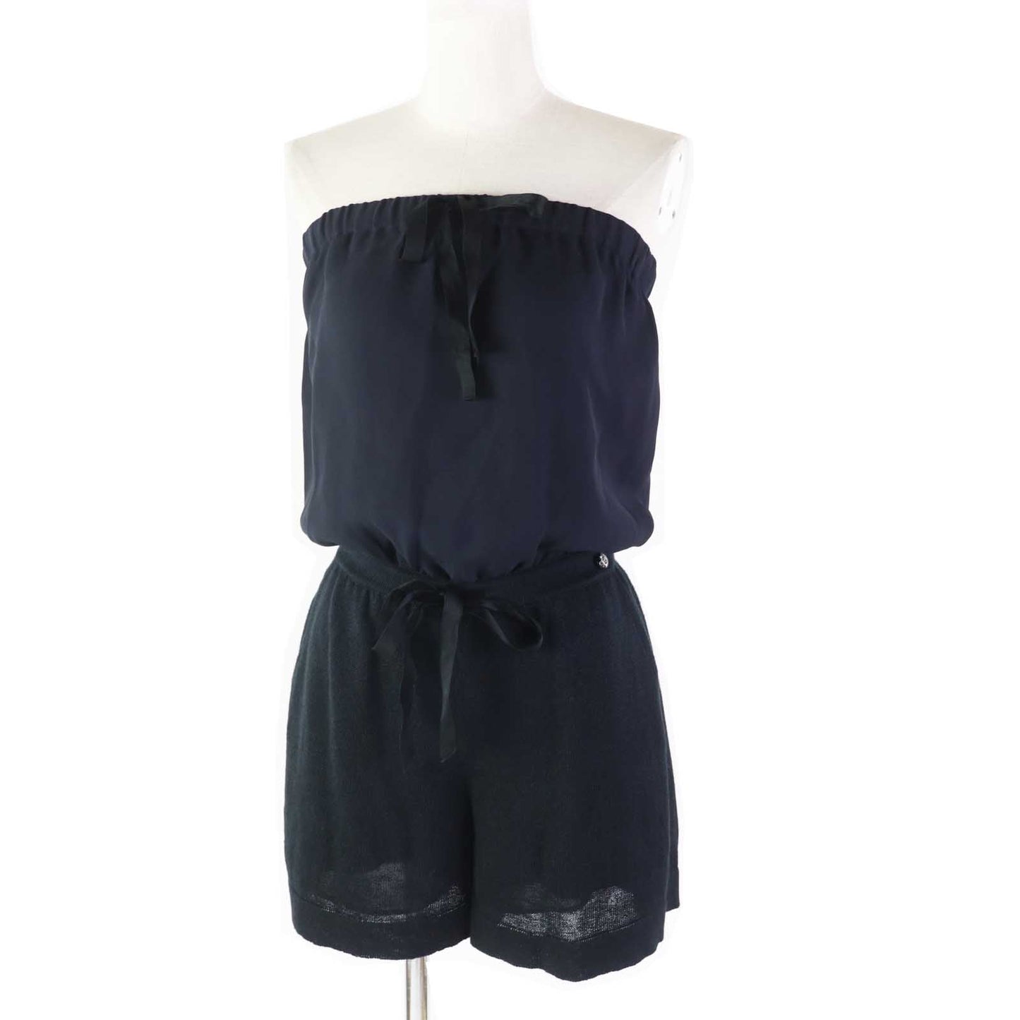CHANEL overalls P40728 Outer: 85% linen, Outer: 15% nylon, Lining: 94% silk, Lining: 6% polyurethane, Part: 100% silk Navy black Women 34