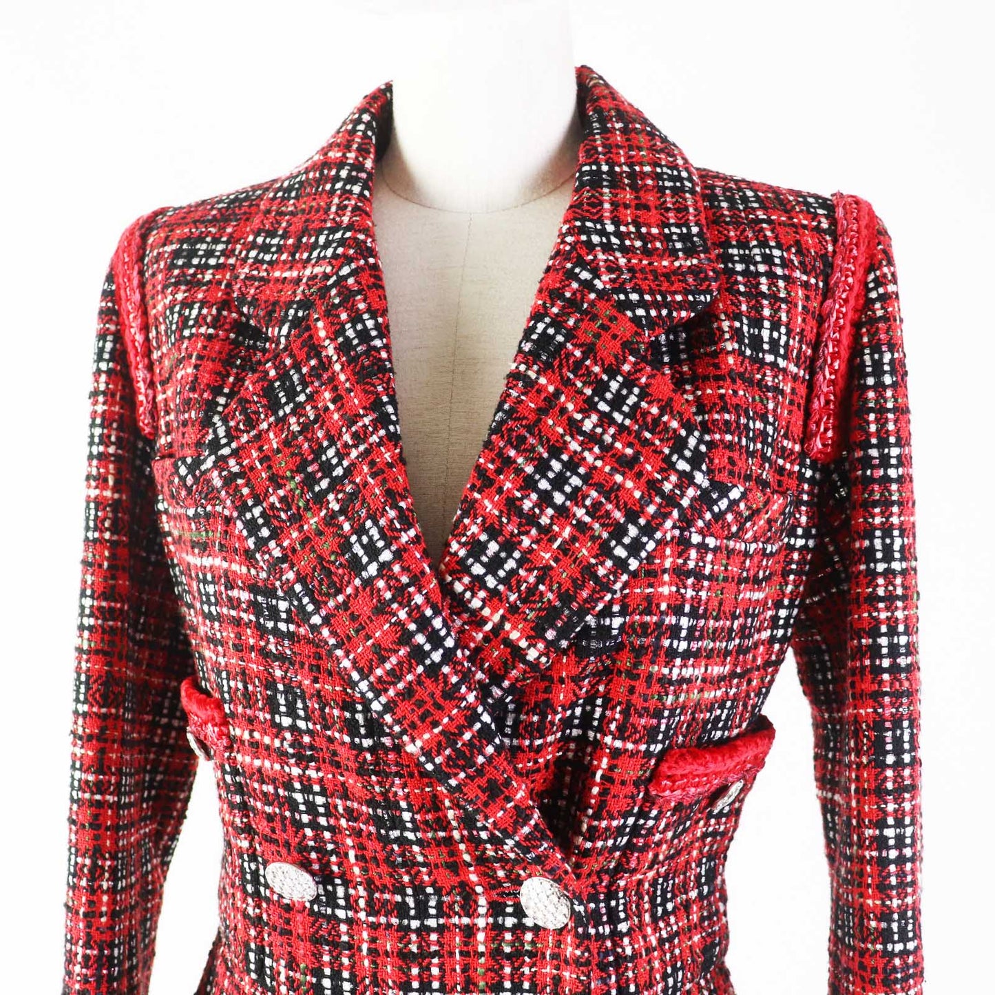 CHANEL Tsunagi 20S P64165 Outer: 91% silk, Outer: 8% polyamide (nylon), Outer: 1% polyester, Lining: 100% silk Red black Women 34