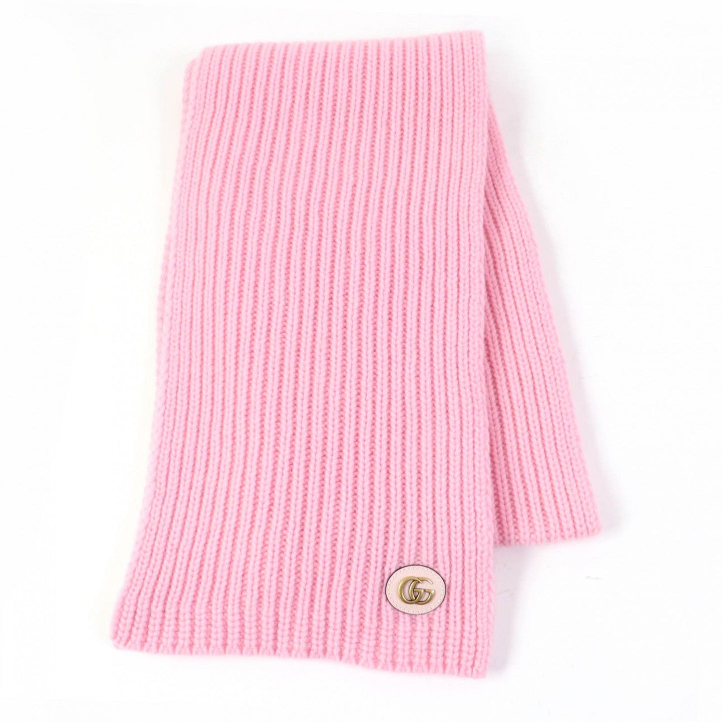 GUCCI Scarf 773426 Main: 85% wool, Main: 15% cashmere, Part: leather pink scarf Patched knit Women