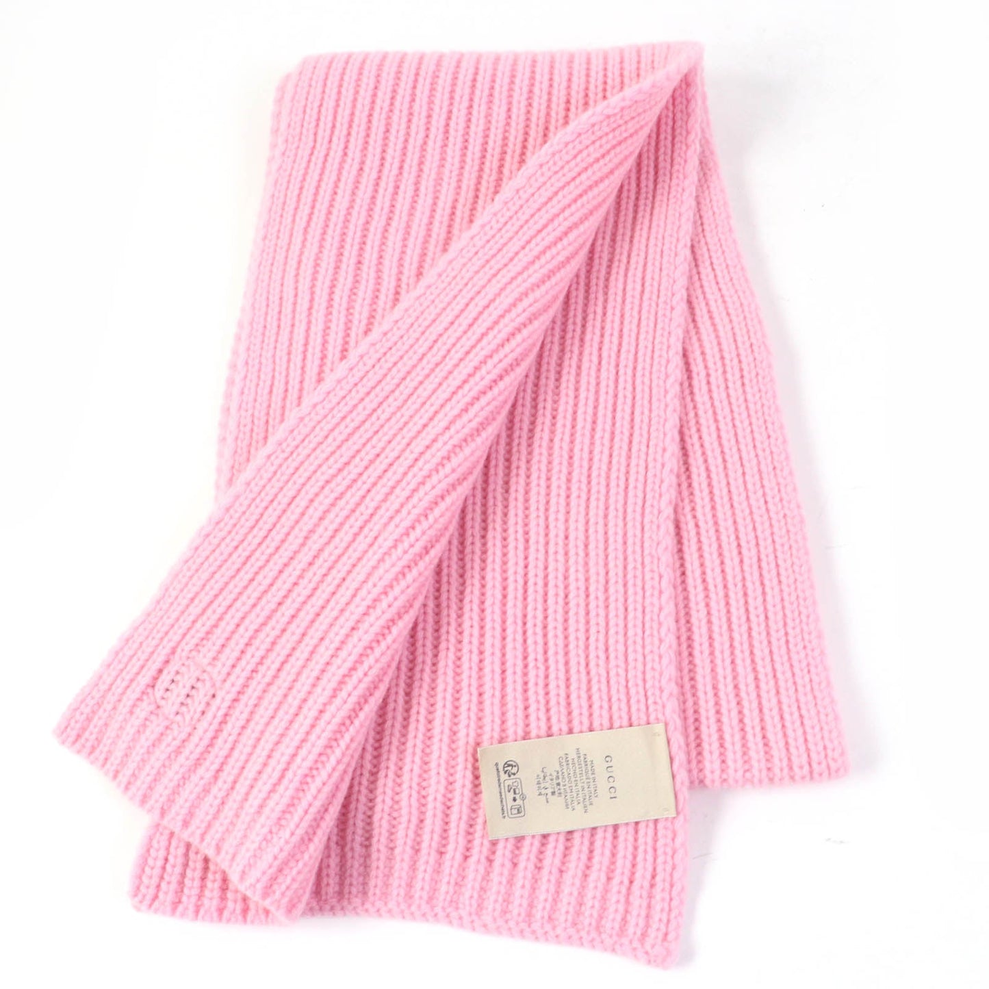 GUCCI Scarf 773426 Main: 85% wool, Main: 15% cashmere, Part: leather pink scarf Patched knit Women